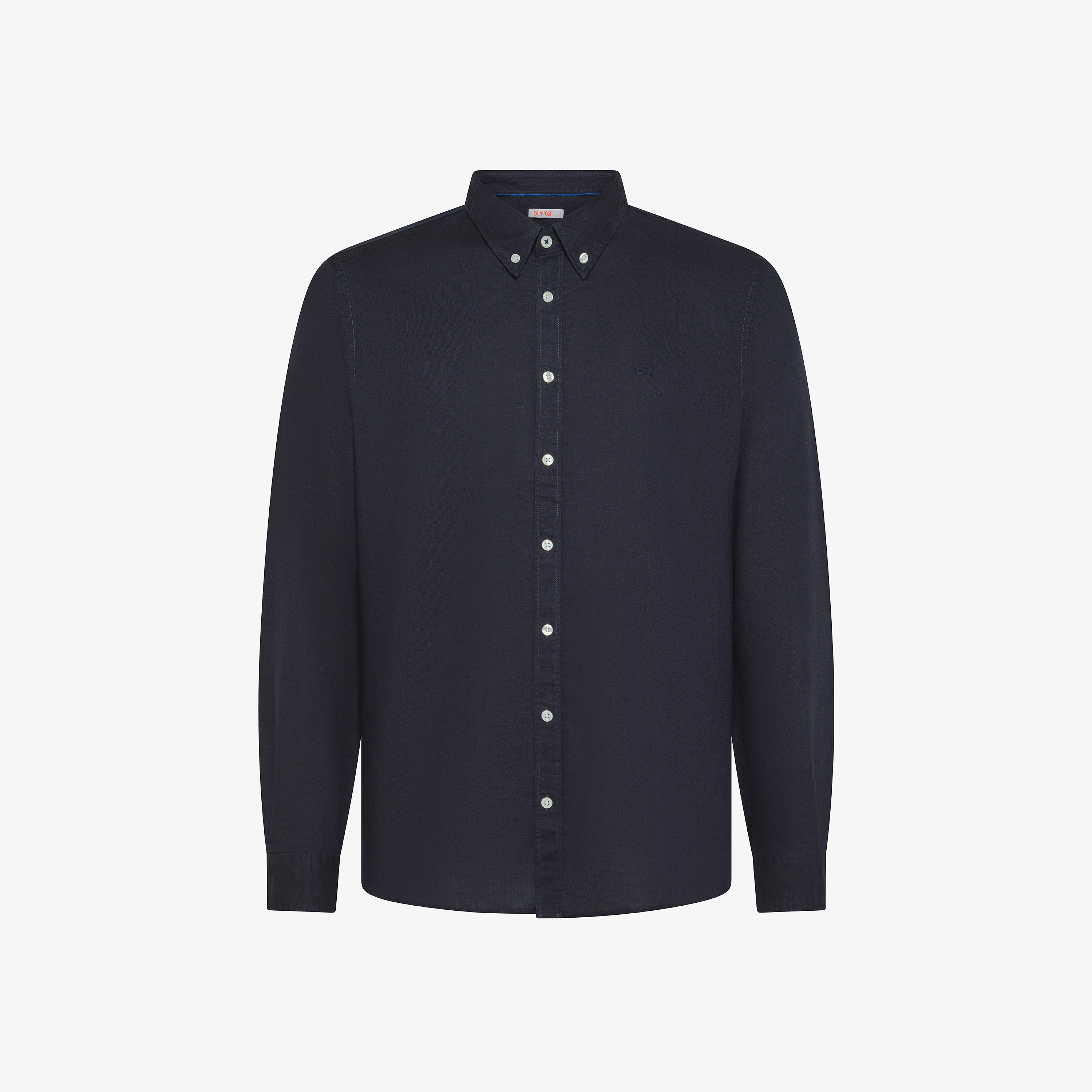 Navy blue linen and cotton button-down shirt