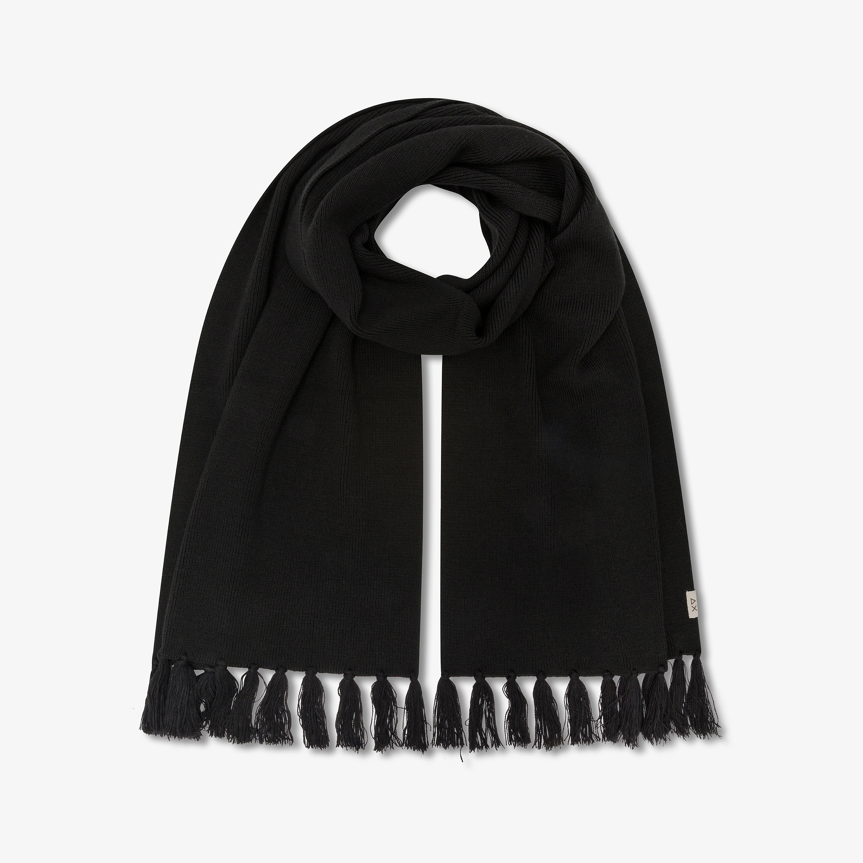 Black wool blend scarf with fringes
