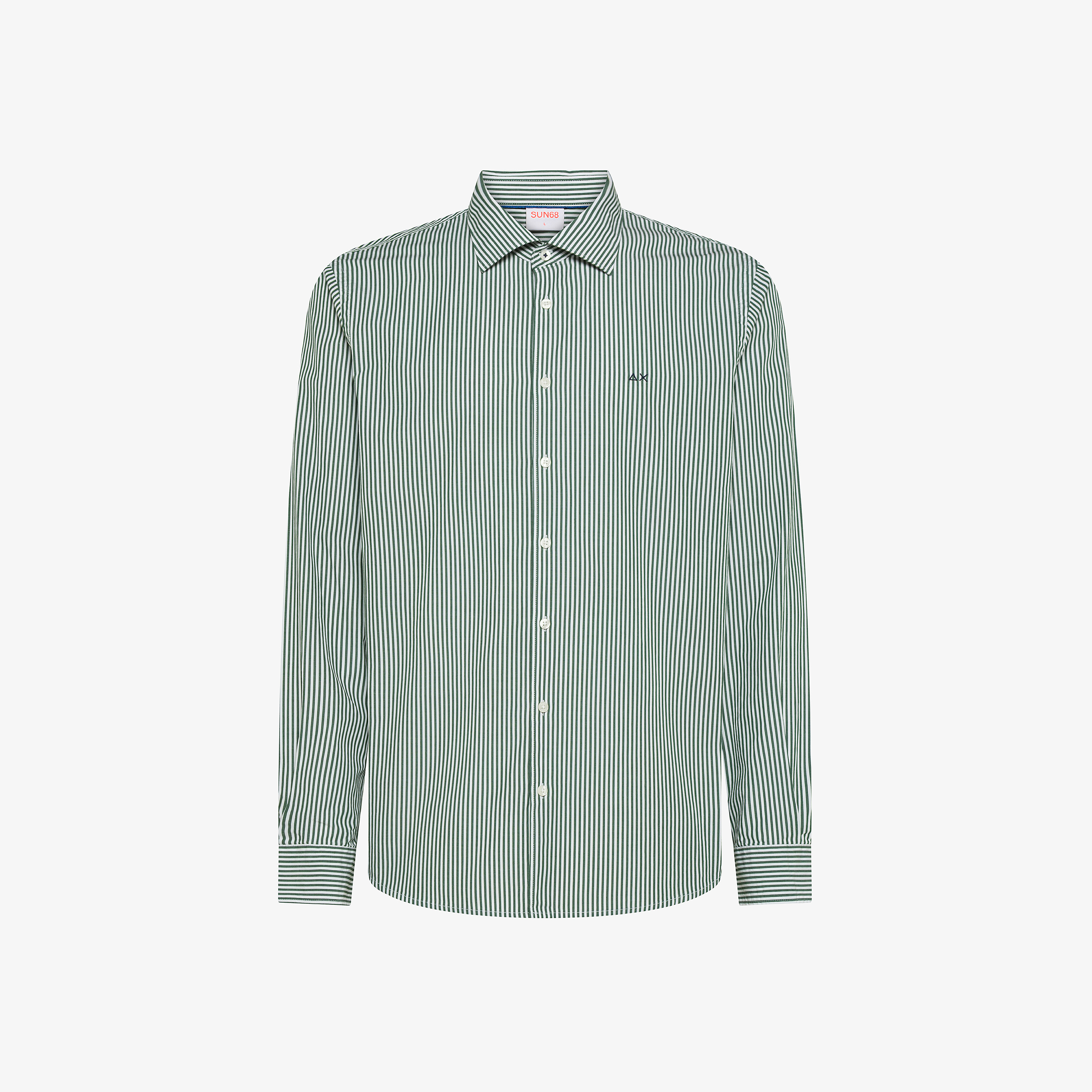 Camicia a righe in cotone verde scuro/bianco