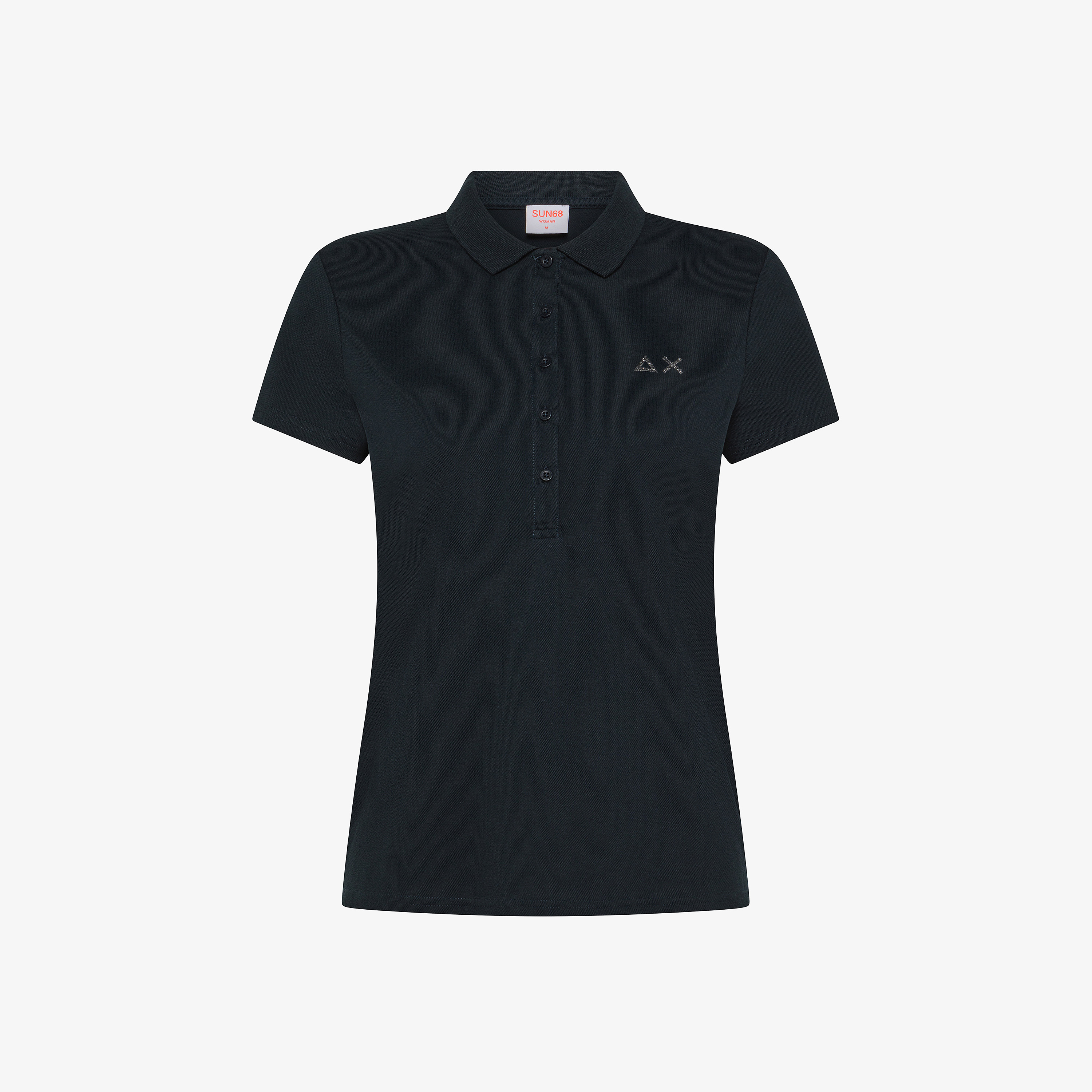 Polo in piquet di cotone blu navy con logo in strass Polo in piquet di cotone blu navy con logo in strass