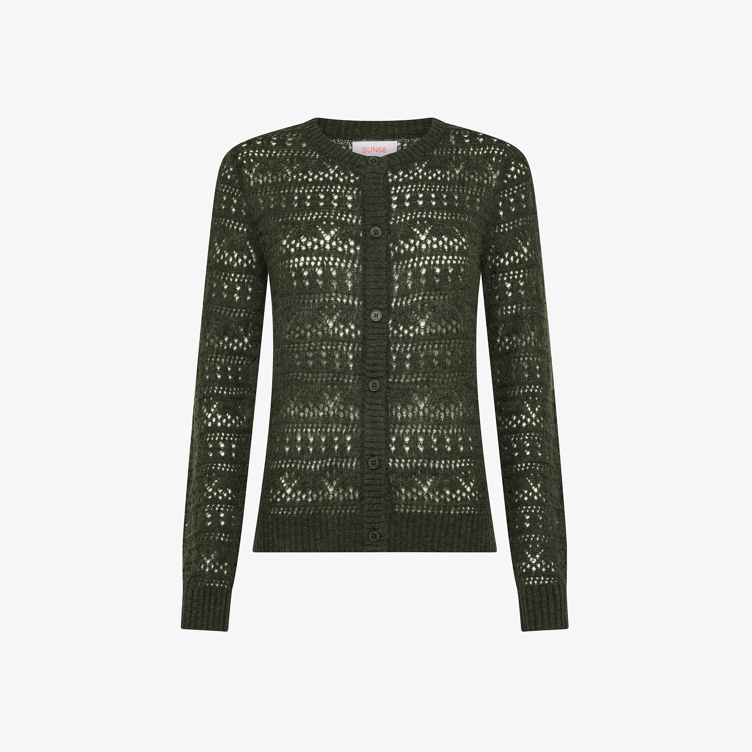 Cardigan crochet in lana e alpaca militare scuro