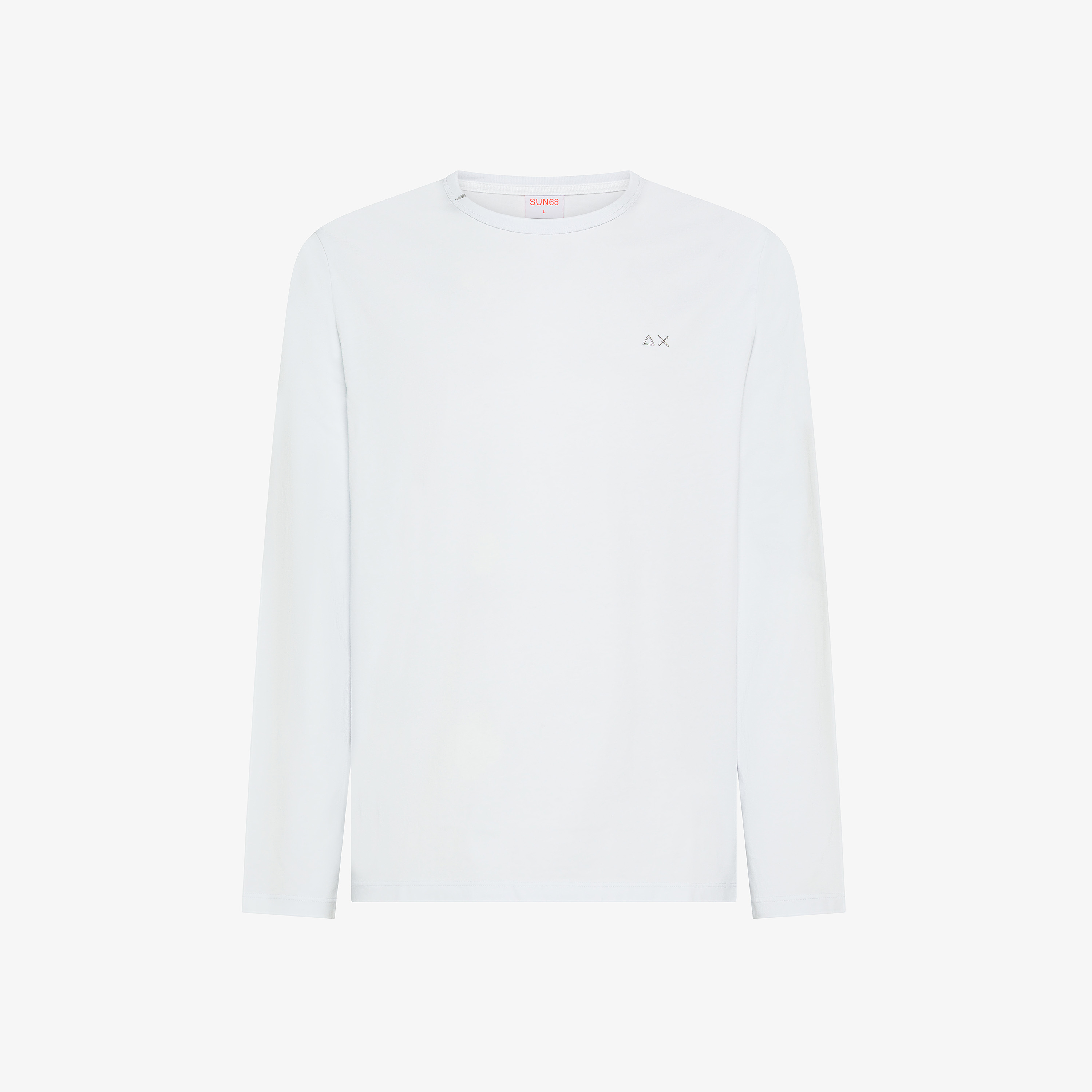 White crew-neck t-shirt with long sleeves