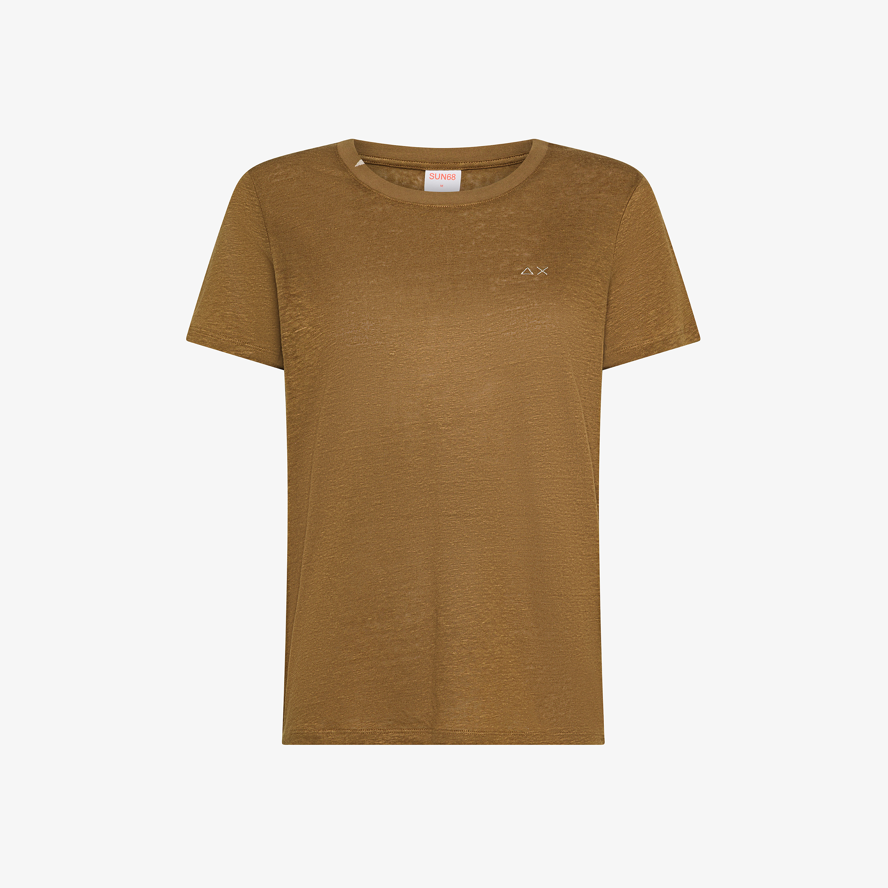 T-shirt in jersey di lino marrone volpe