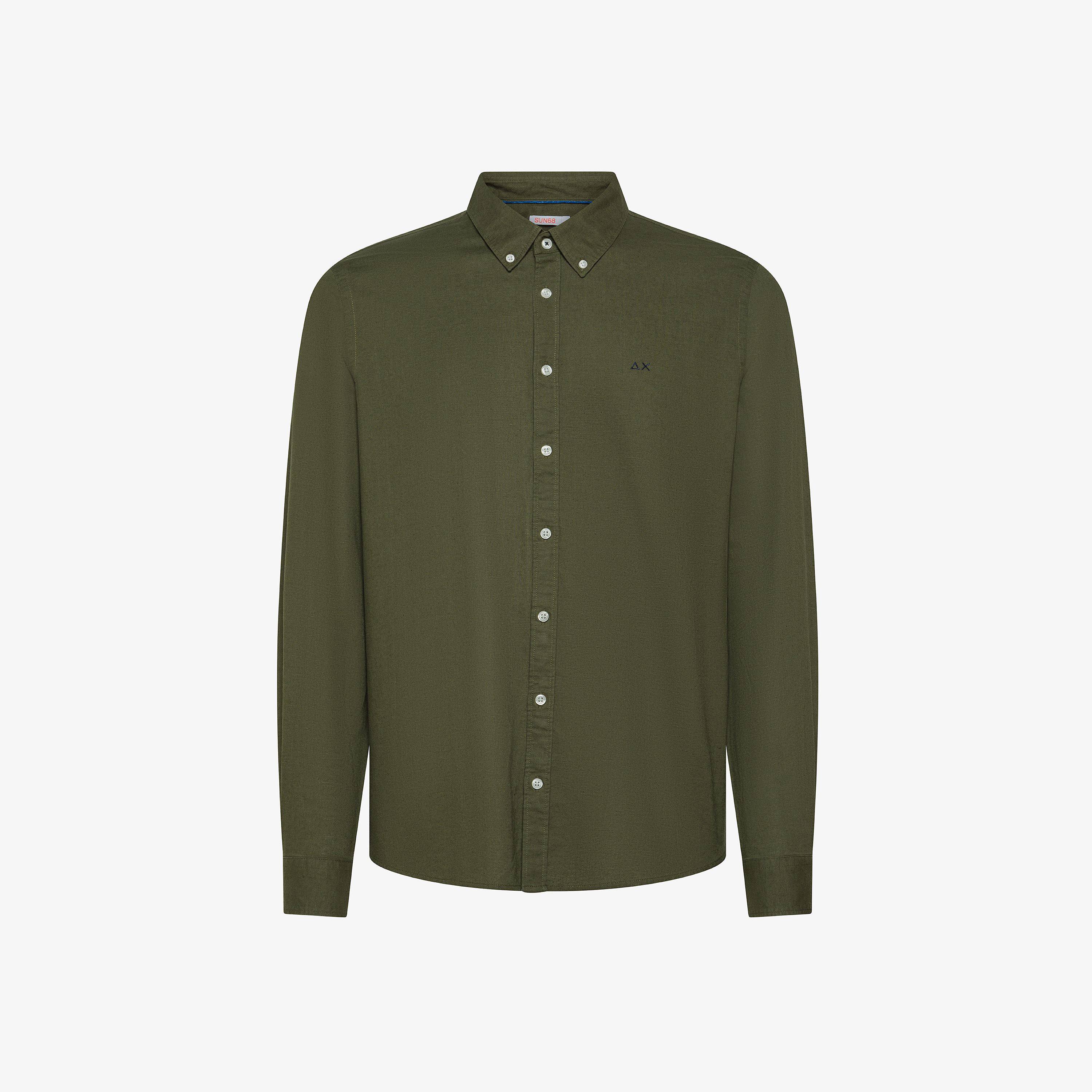 Dark green linen and cotton button-down shirt