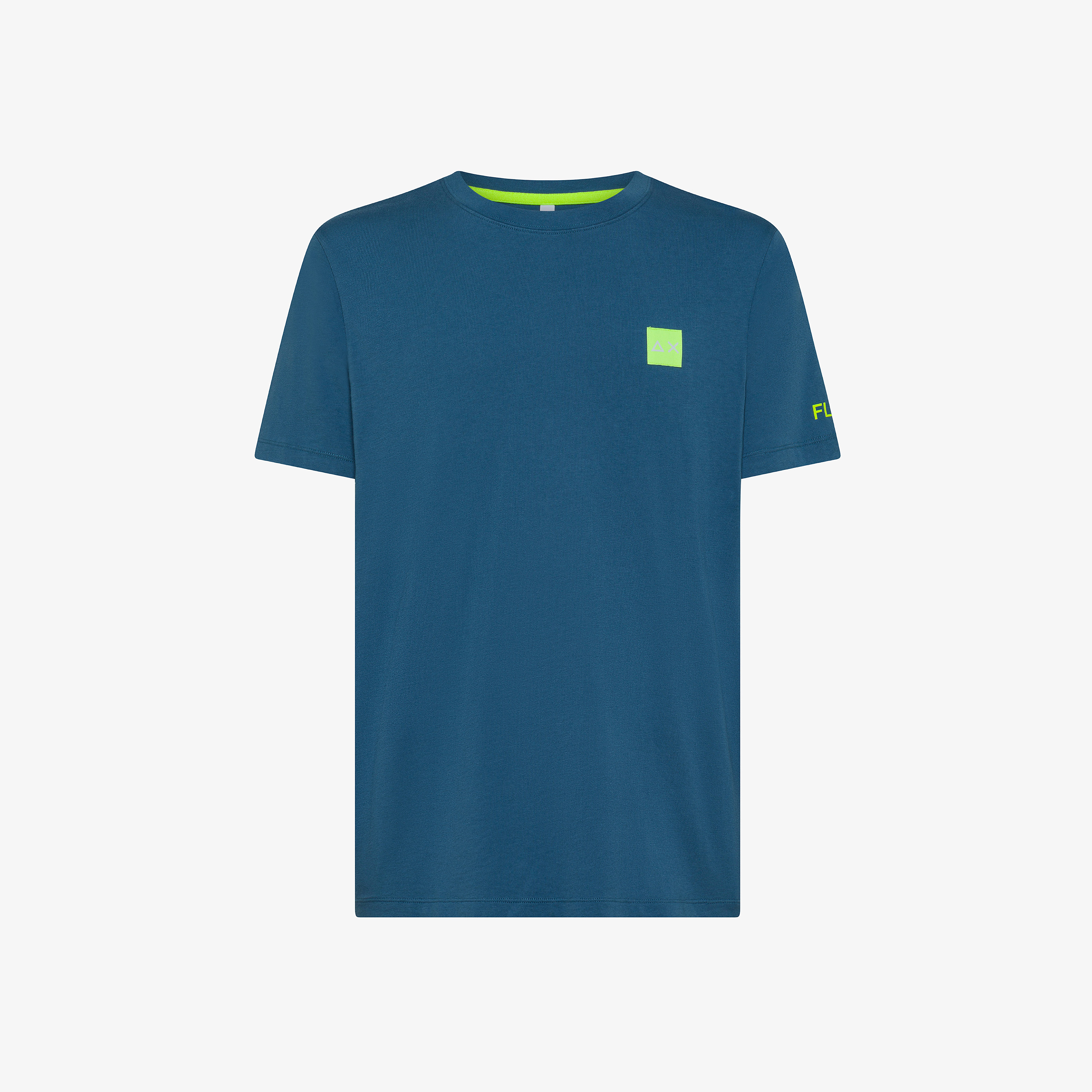 Dark avio T-shirt with fluorescent logo patch