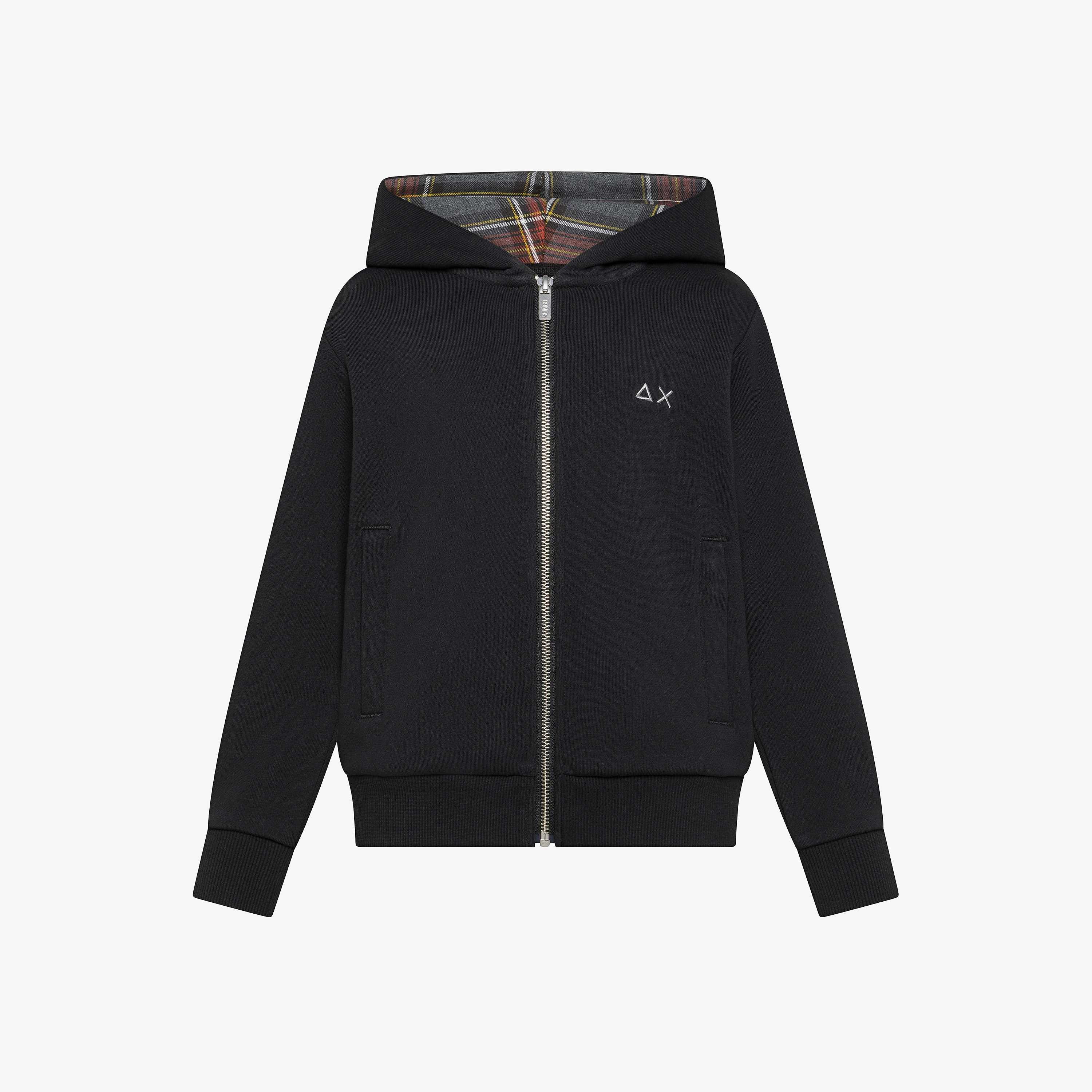 Felpa in cotone con cappuccio e zip nero