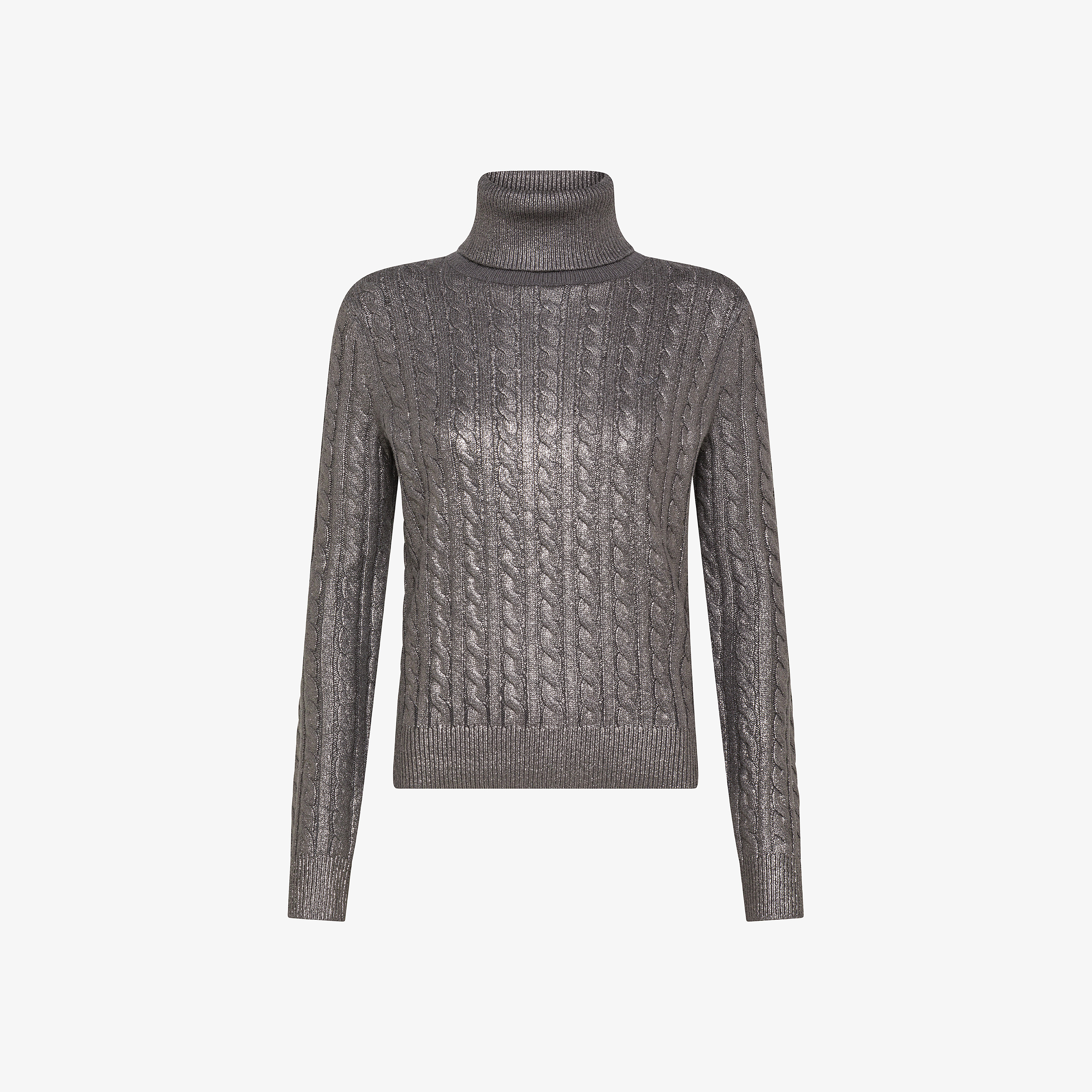 Maglia dolcevita laminata in lana e cashmere grigio scuro
