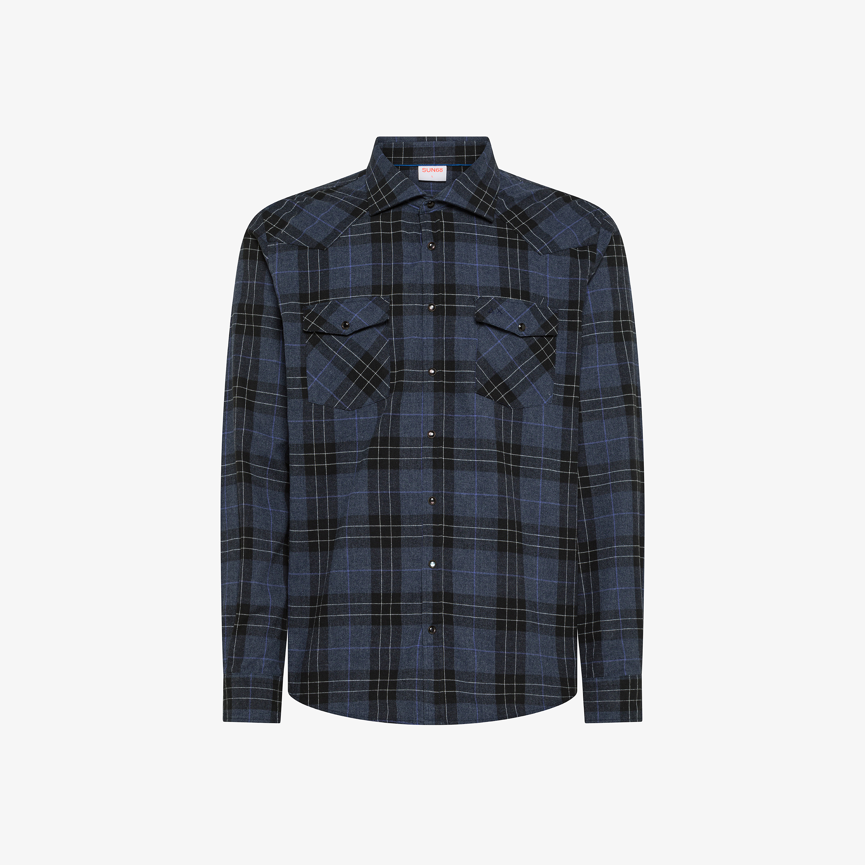 Navy blue checked cotton shirt