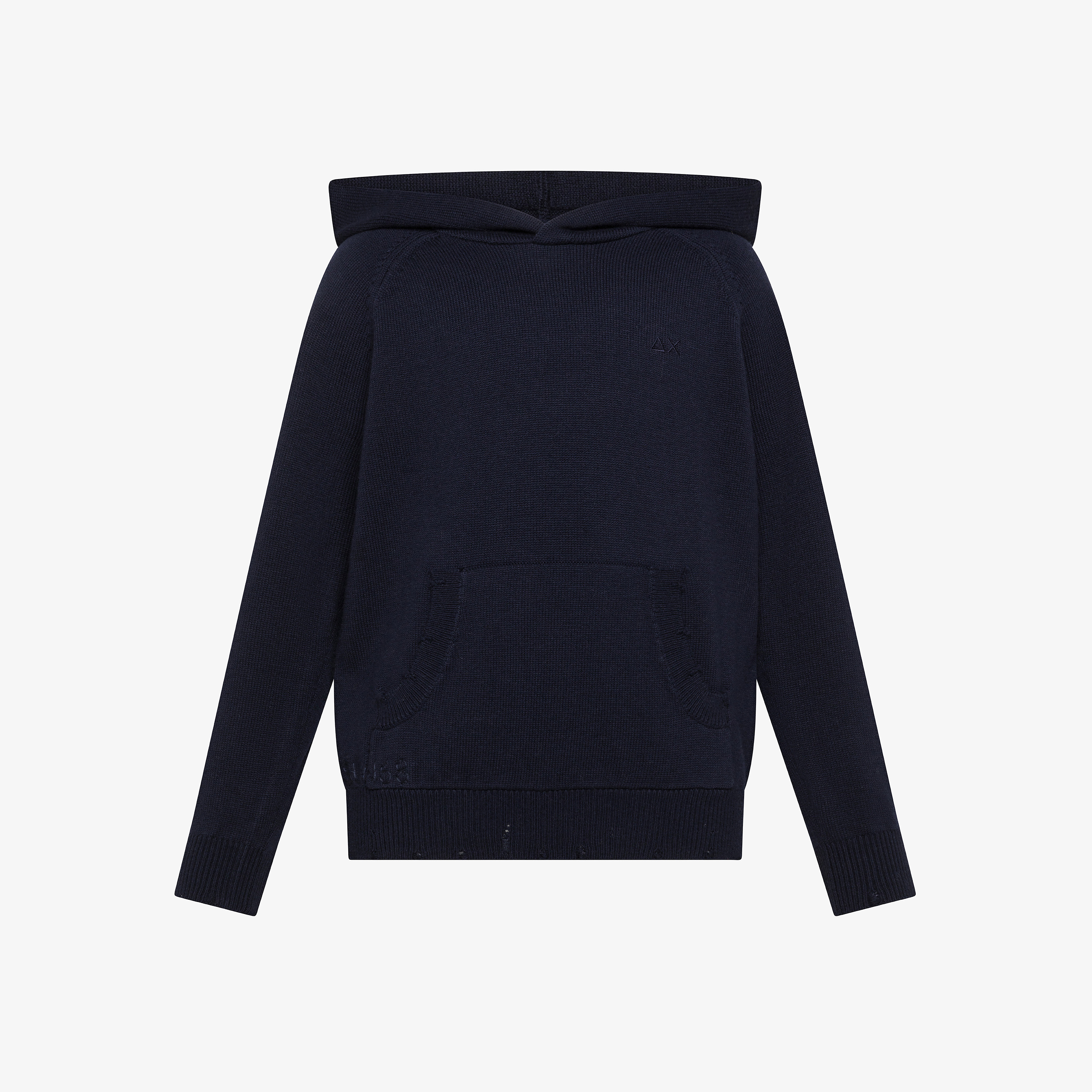 Navy blue wool and cotton hooded jumper