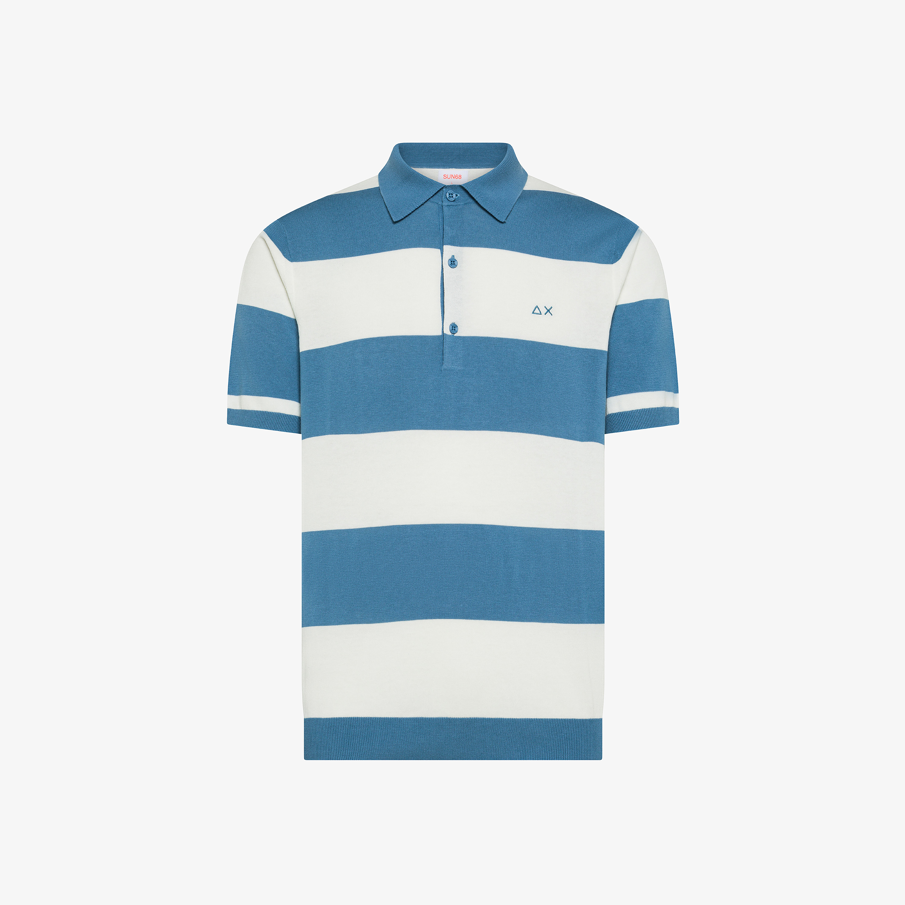 Polo in maglia di cotone a righe blu avio/bianco panna