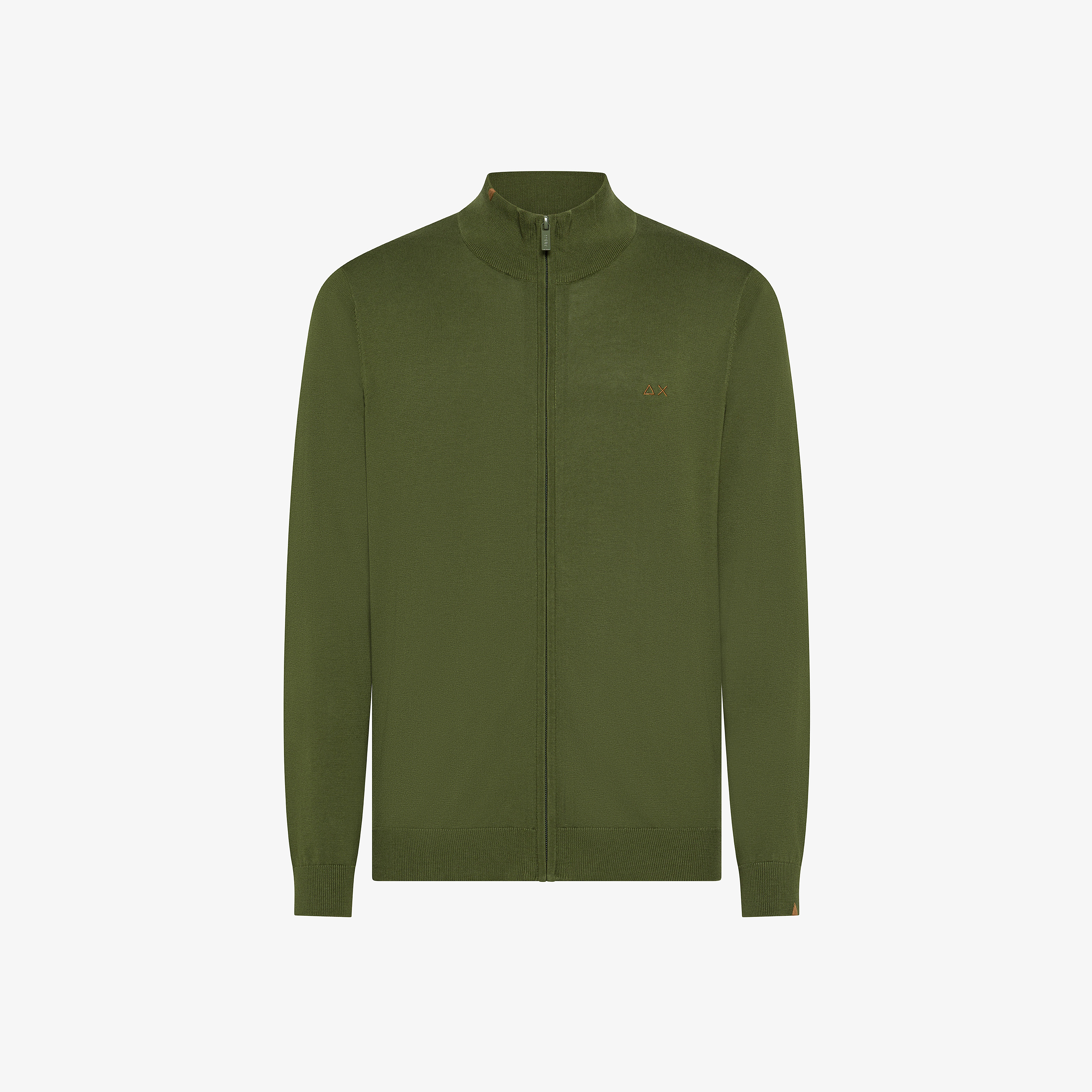 Cardigan in maglia di cotone con zip verde scuro