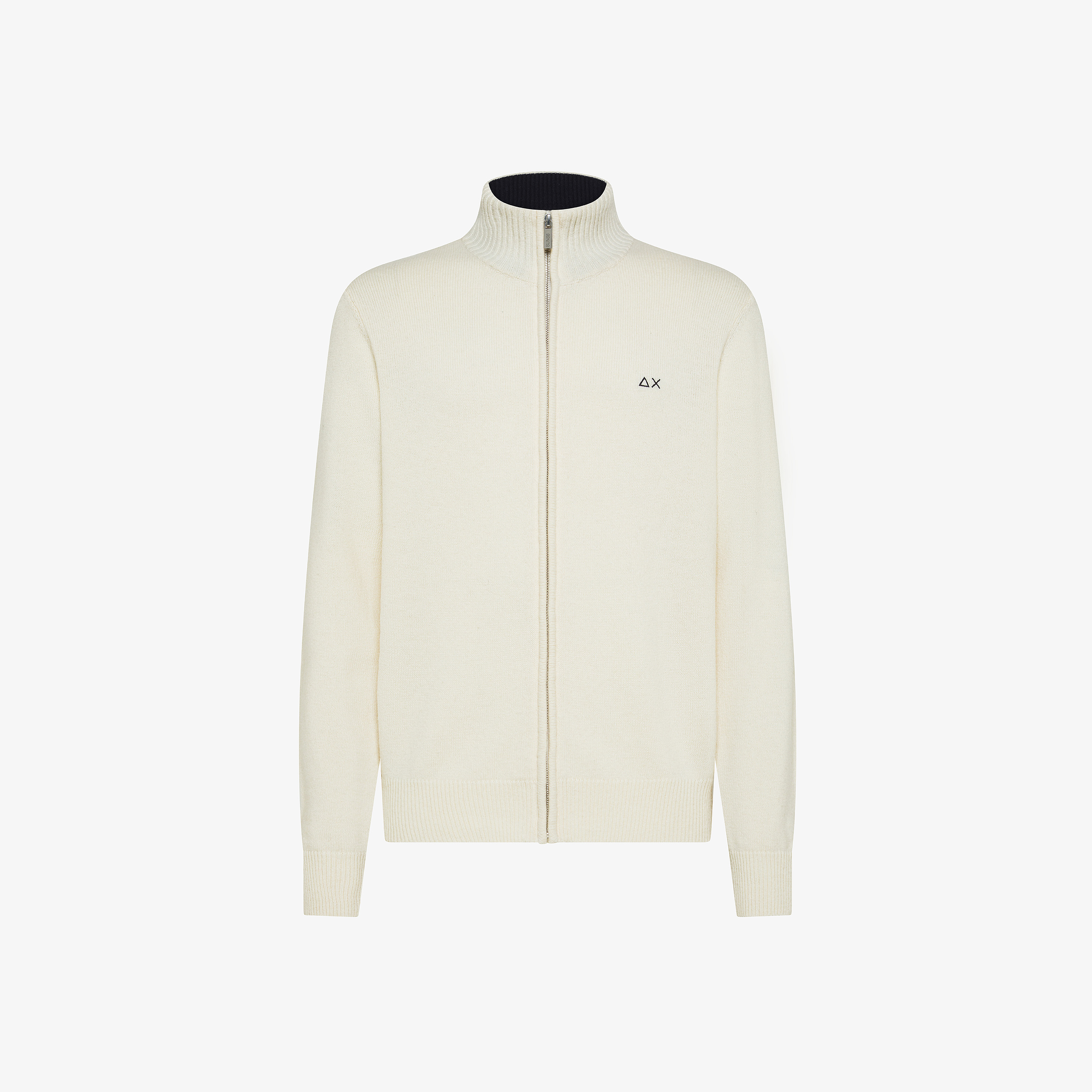 Cardigan in misto cashmere con zip bianco panna