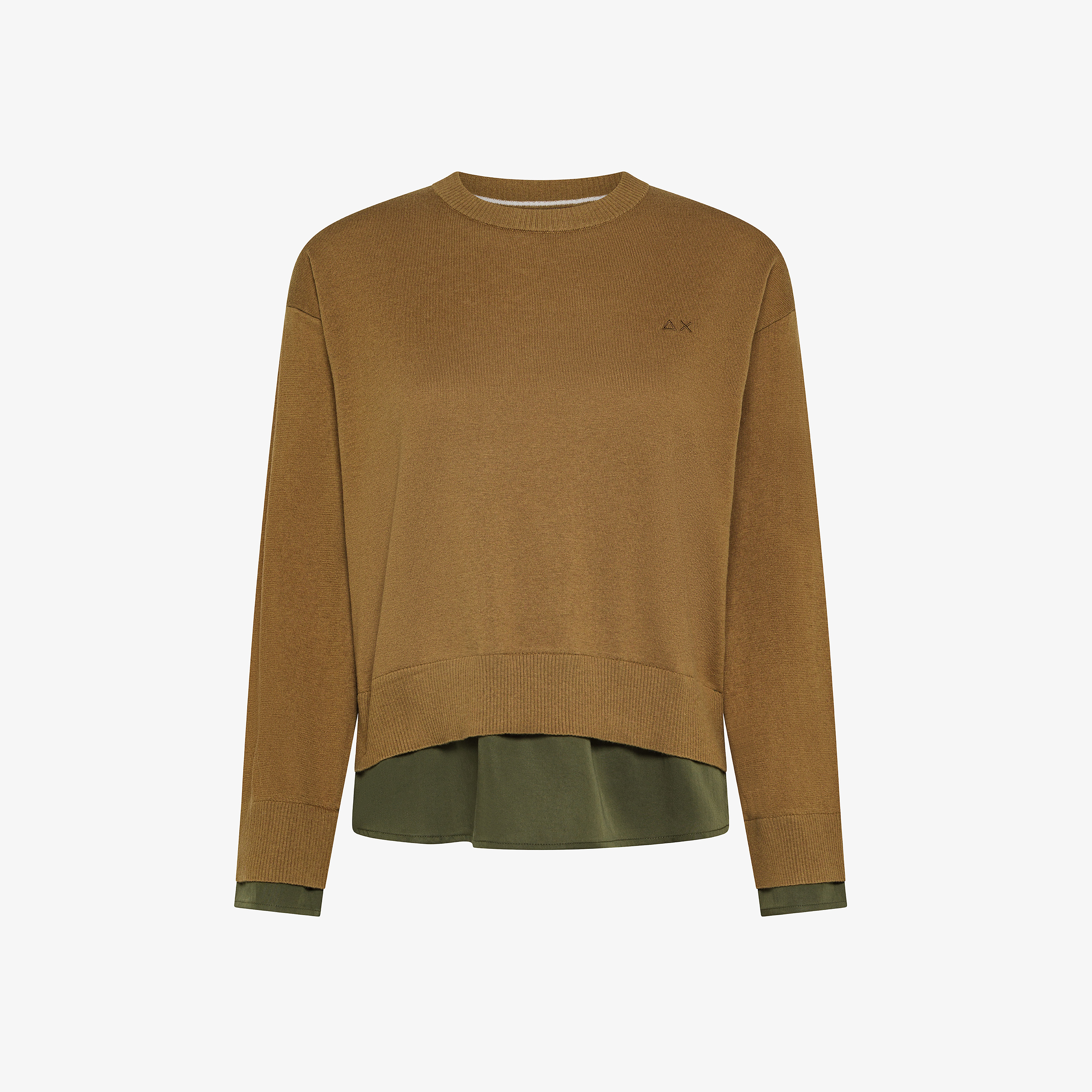 Desert brown wool and cotton jumper with detail