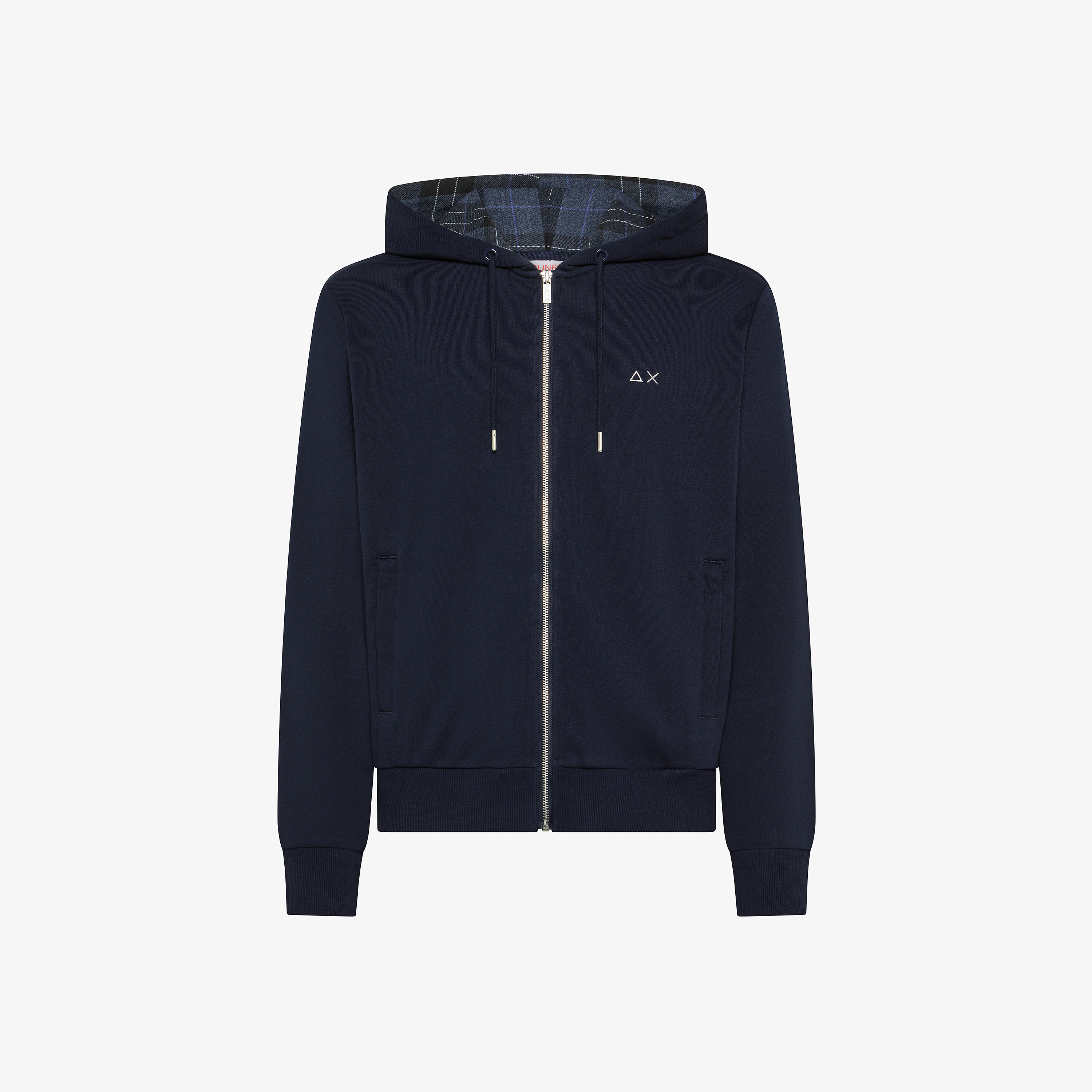 Felpa in misto cotone con cappuccio e zip navy blue