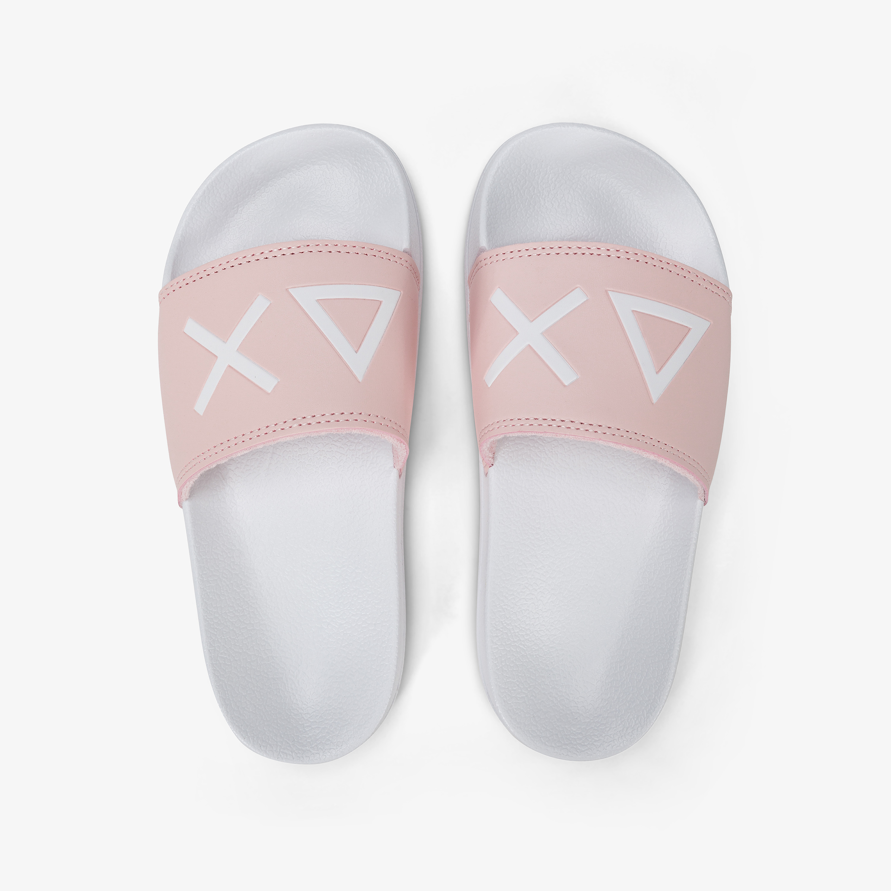 Sandali slide in PU bianco e rosa