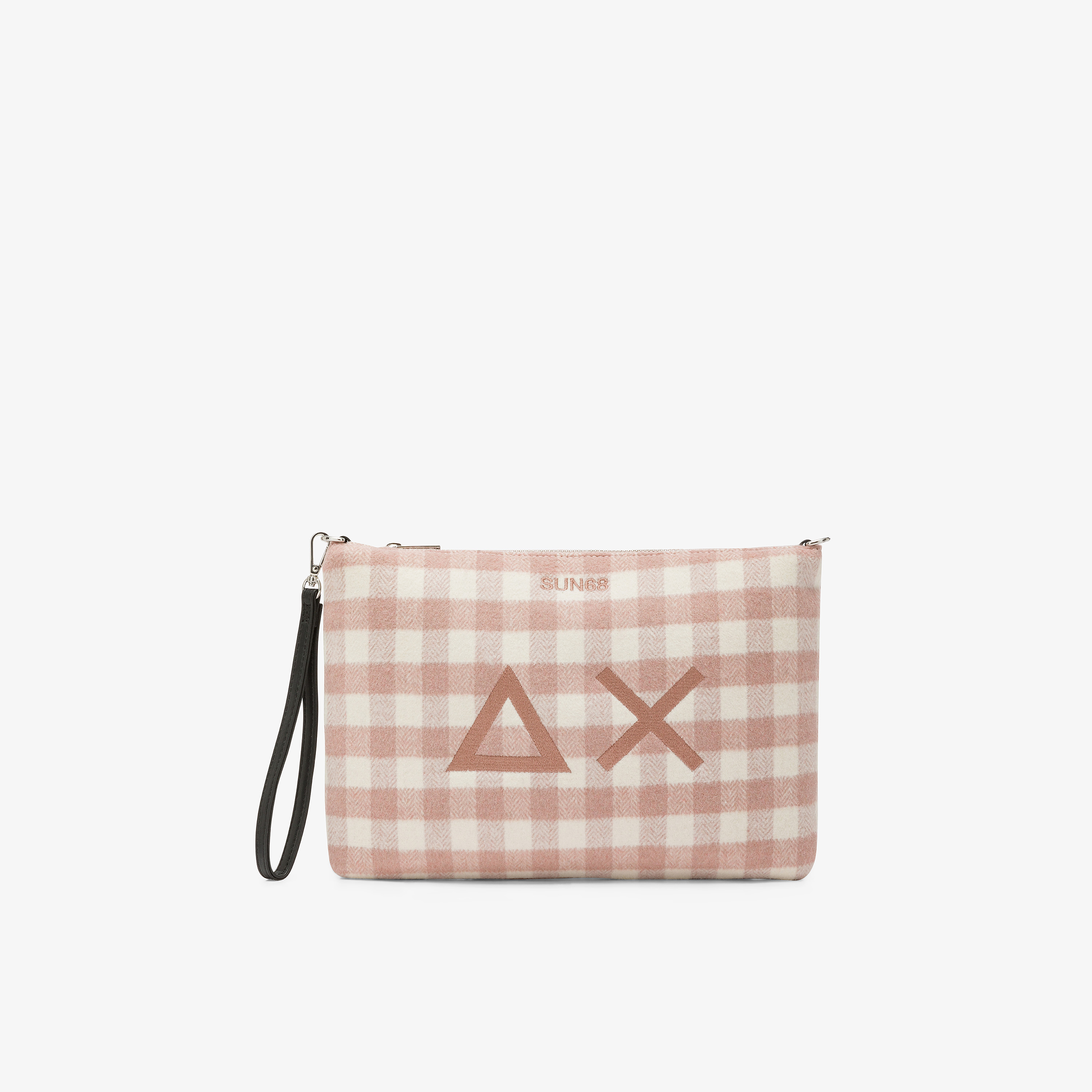 Pink checked wool pouch