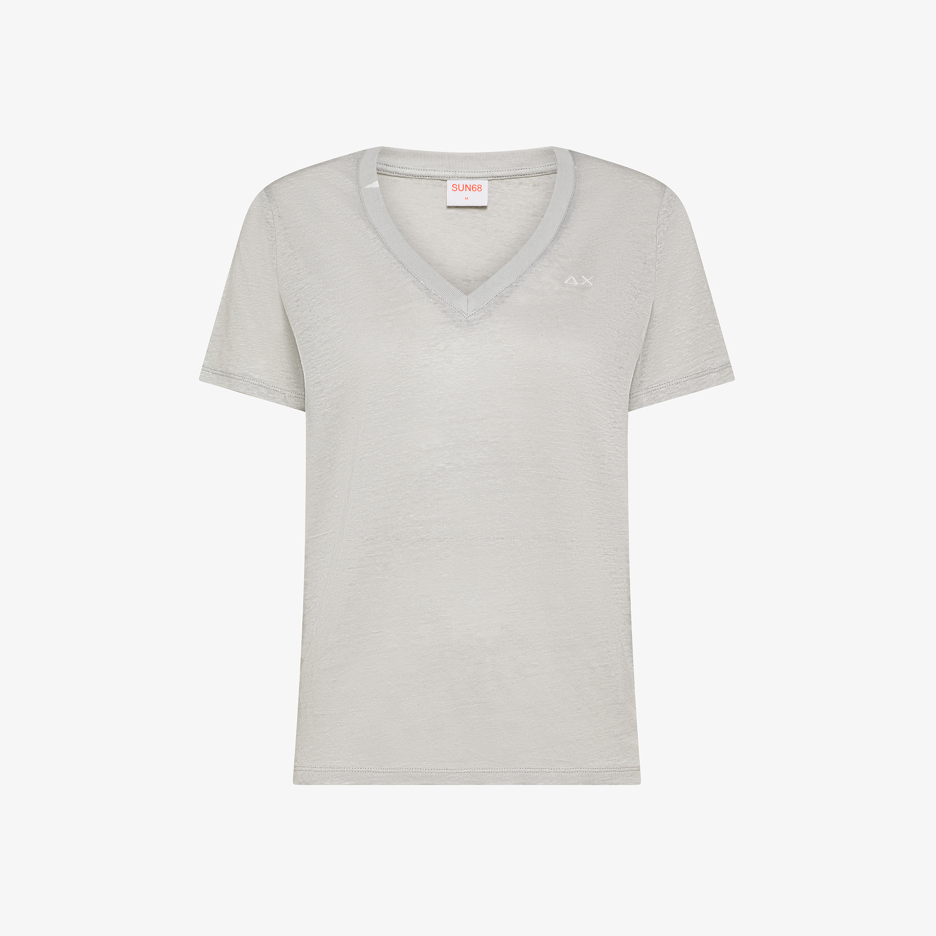 T-shirt con scollo a V in jersey di lino grigio chiaro
