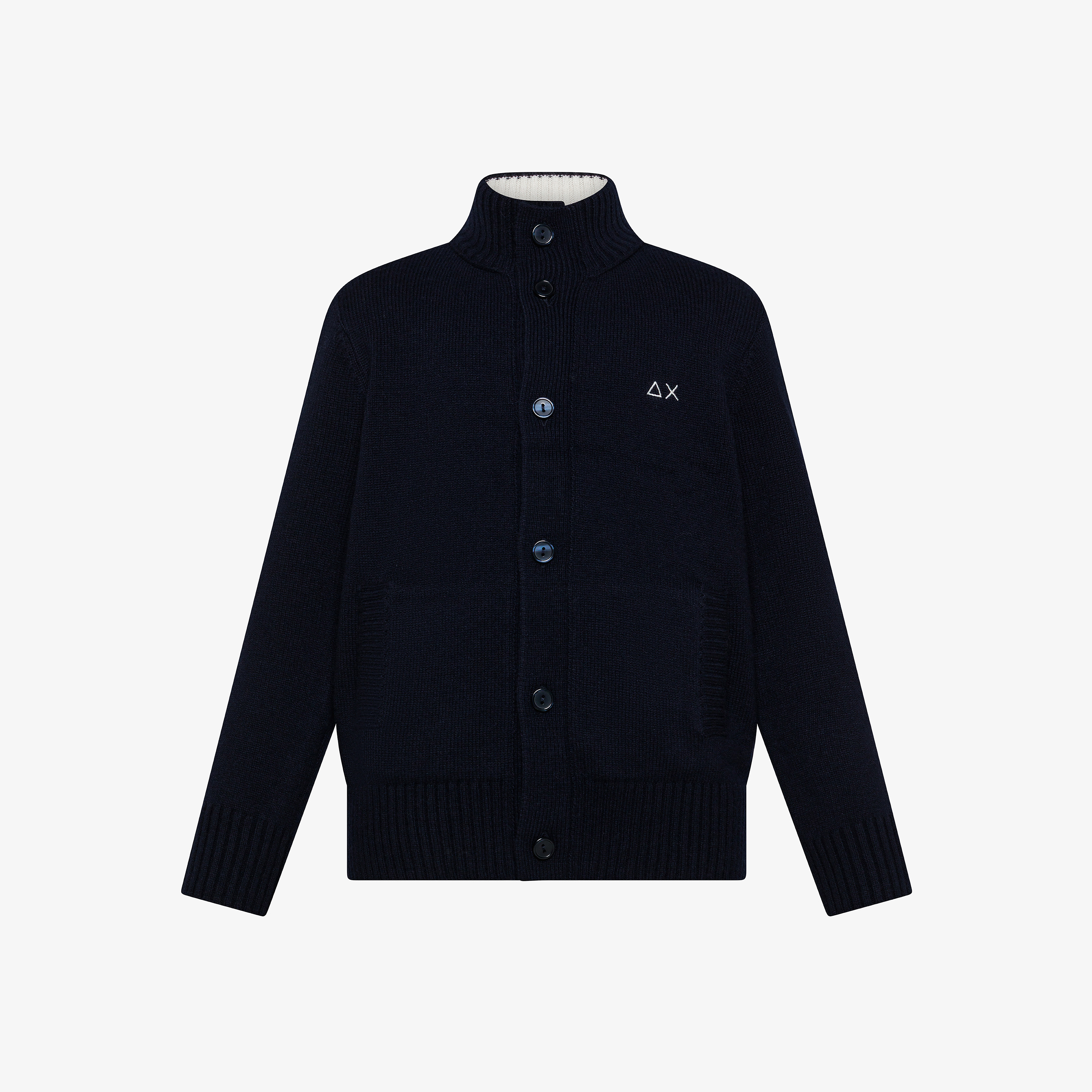 Navy blue wool and cashmere cardigan