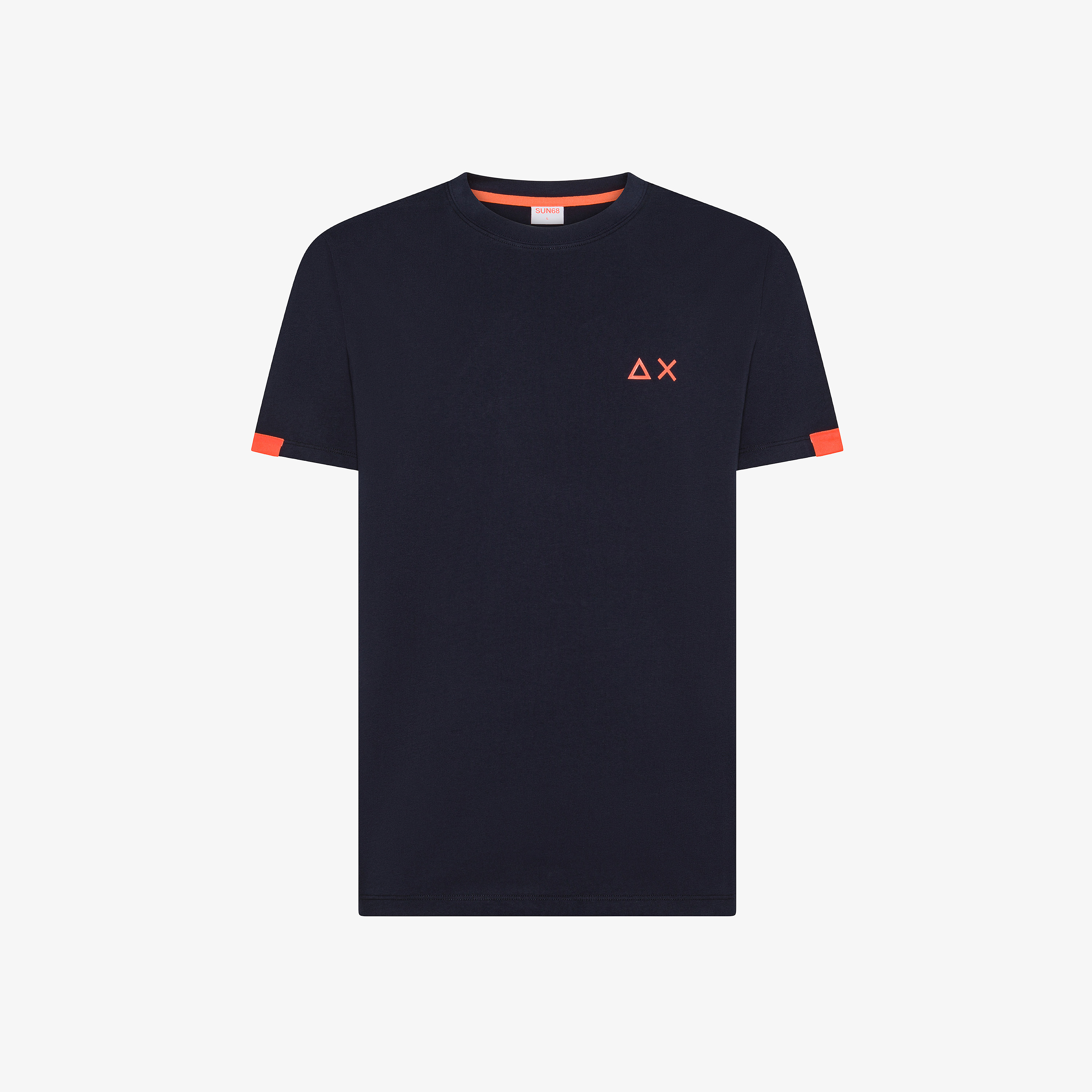 Navy blue cotton t-shirt with fluorescent logo