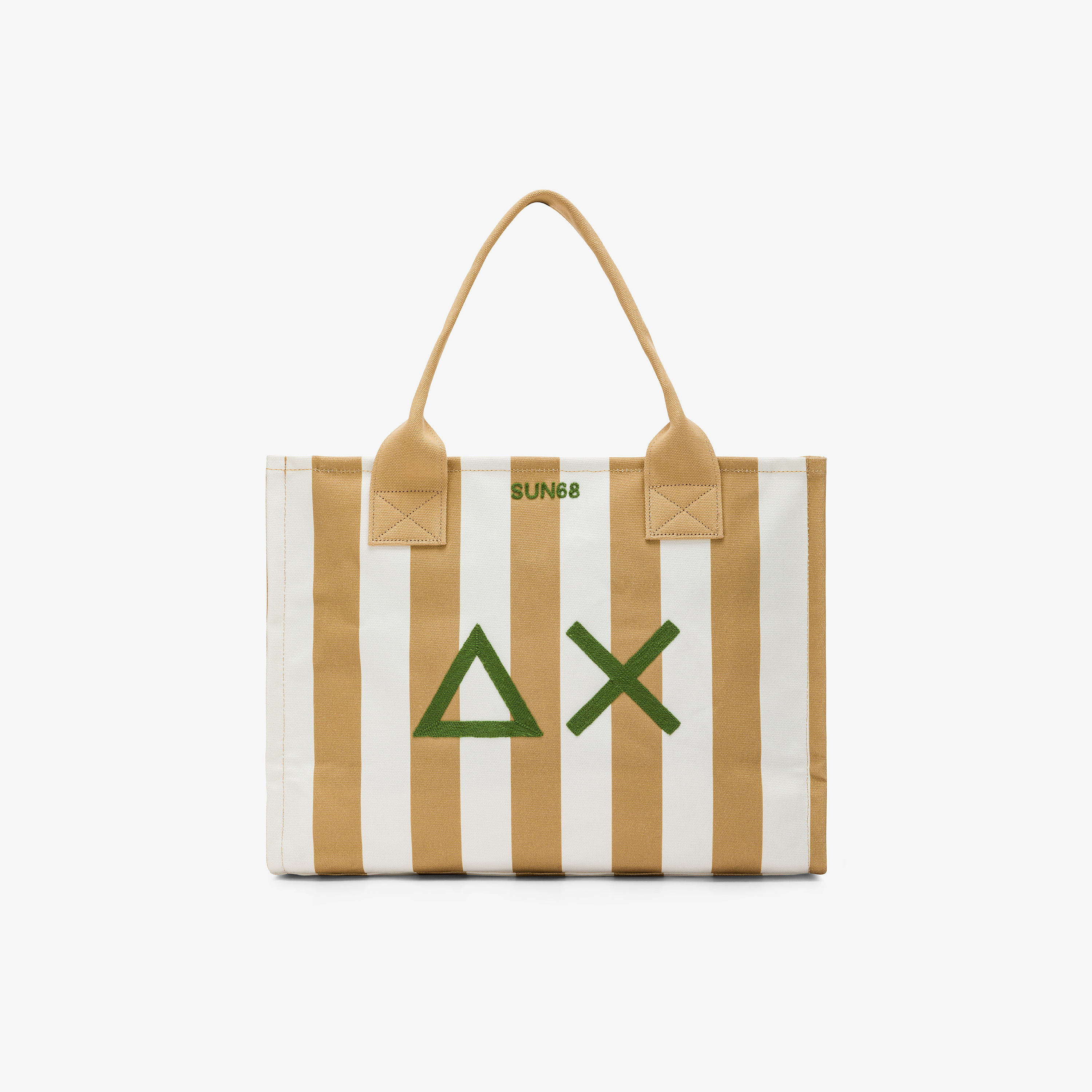 Borsa mare in canvas di cotone a pois beige e bianco