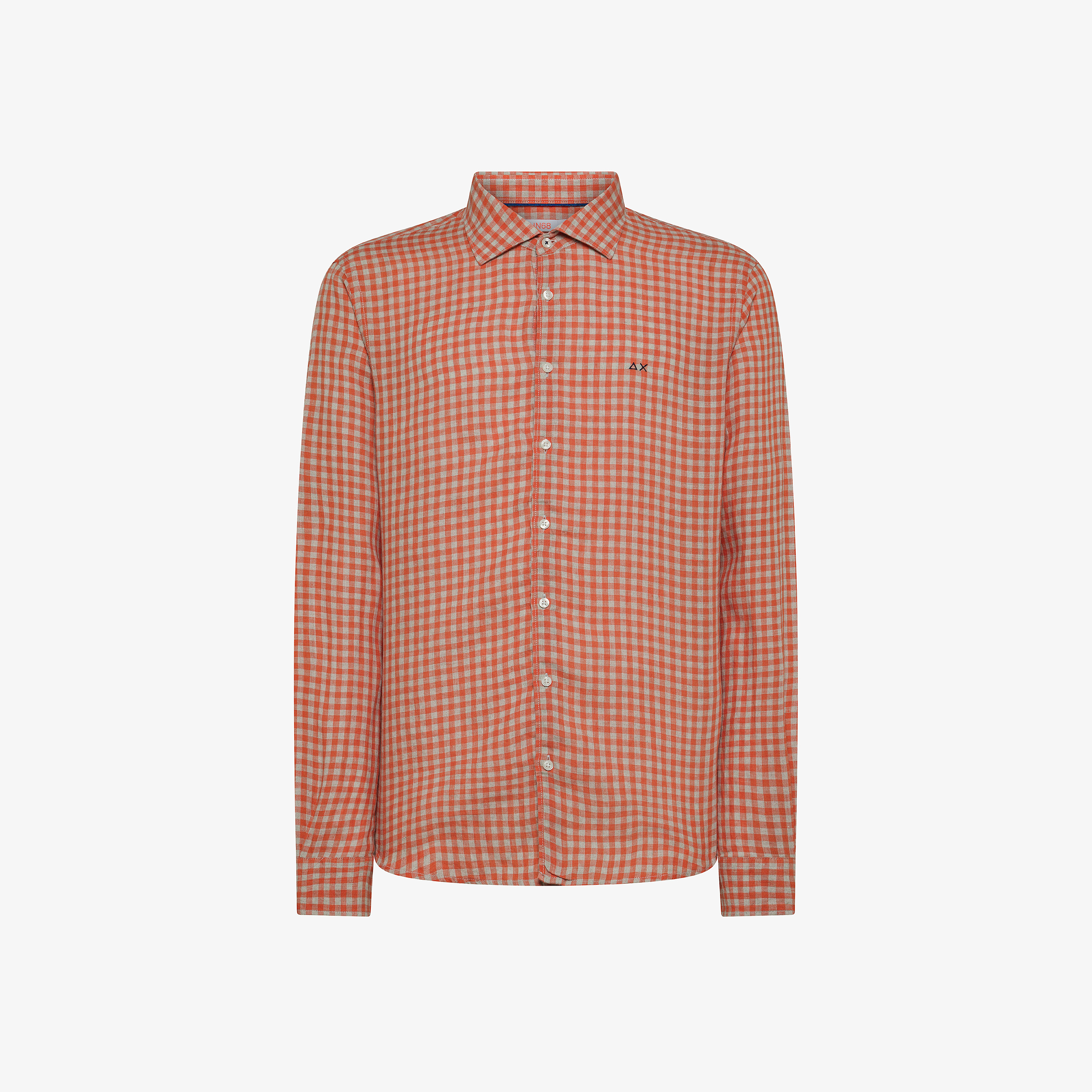 Orange and light grey checked linen shirt