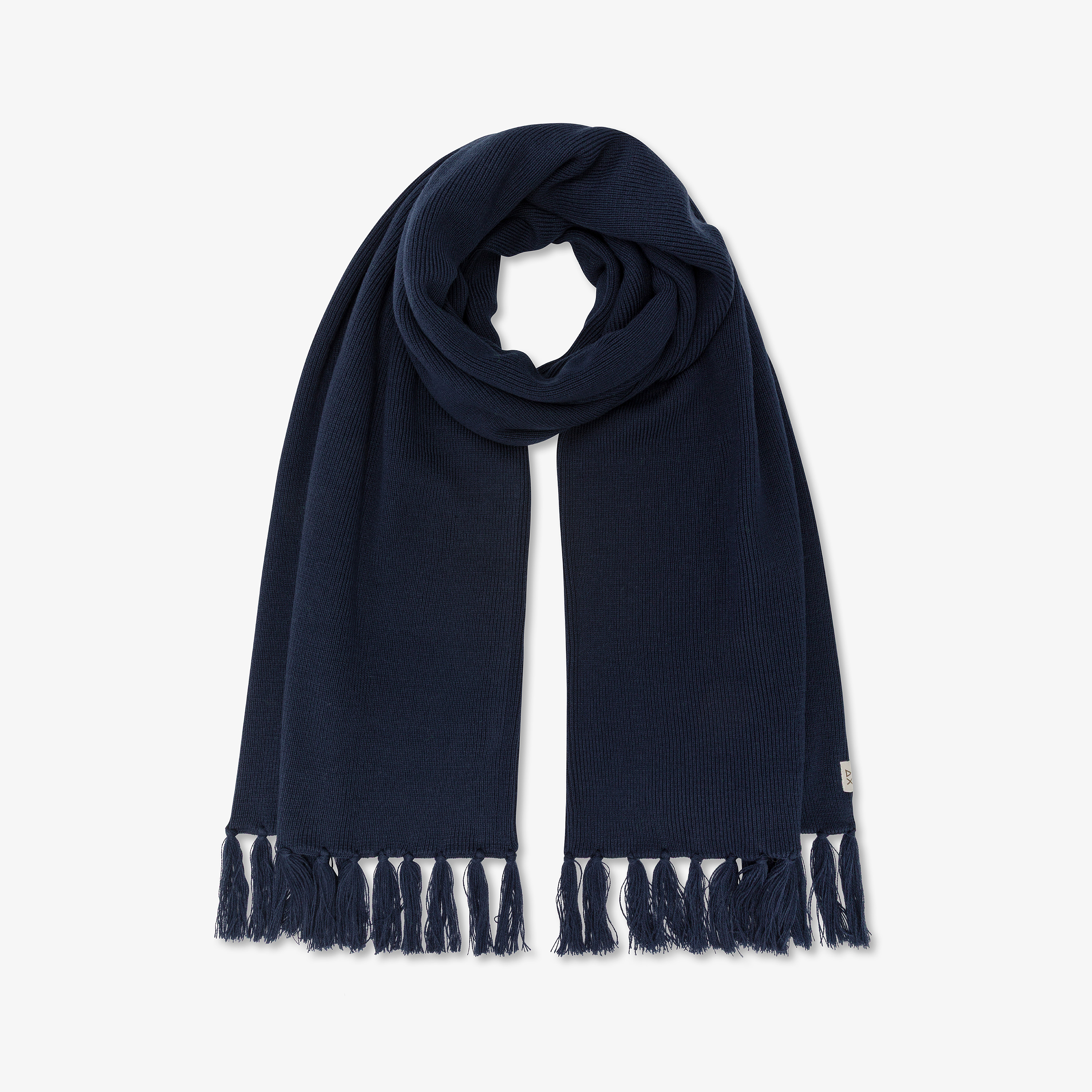 Navy blue wool blend scarf with fringes