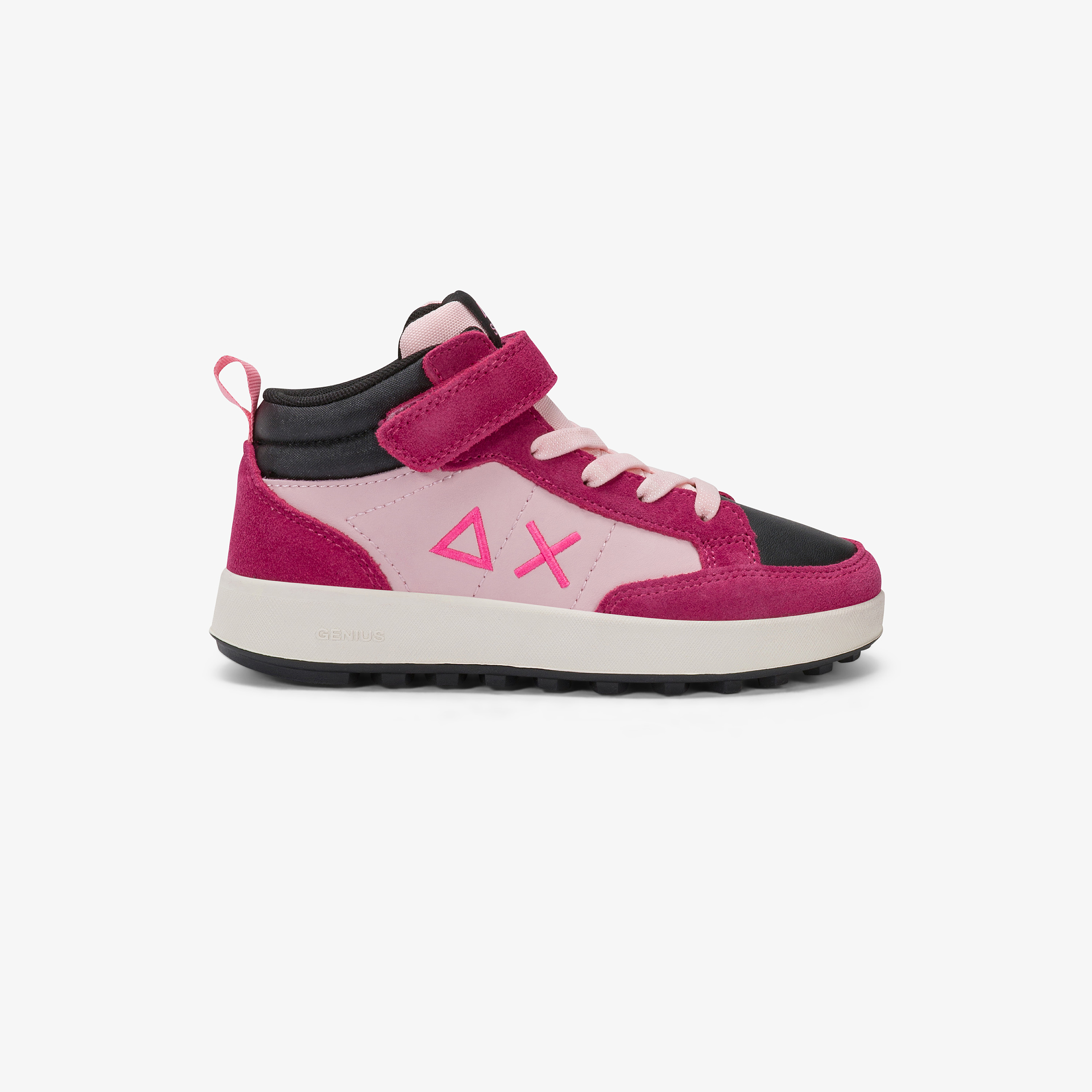 Dark fuxia Kid Girl's Penny Mid strap and lace-up closure high-top sneaker