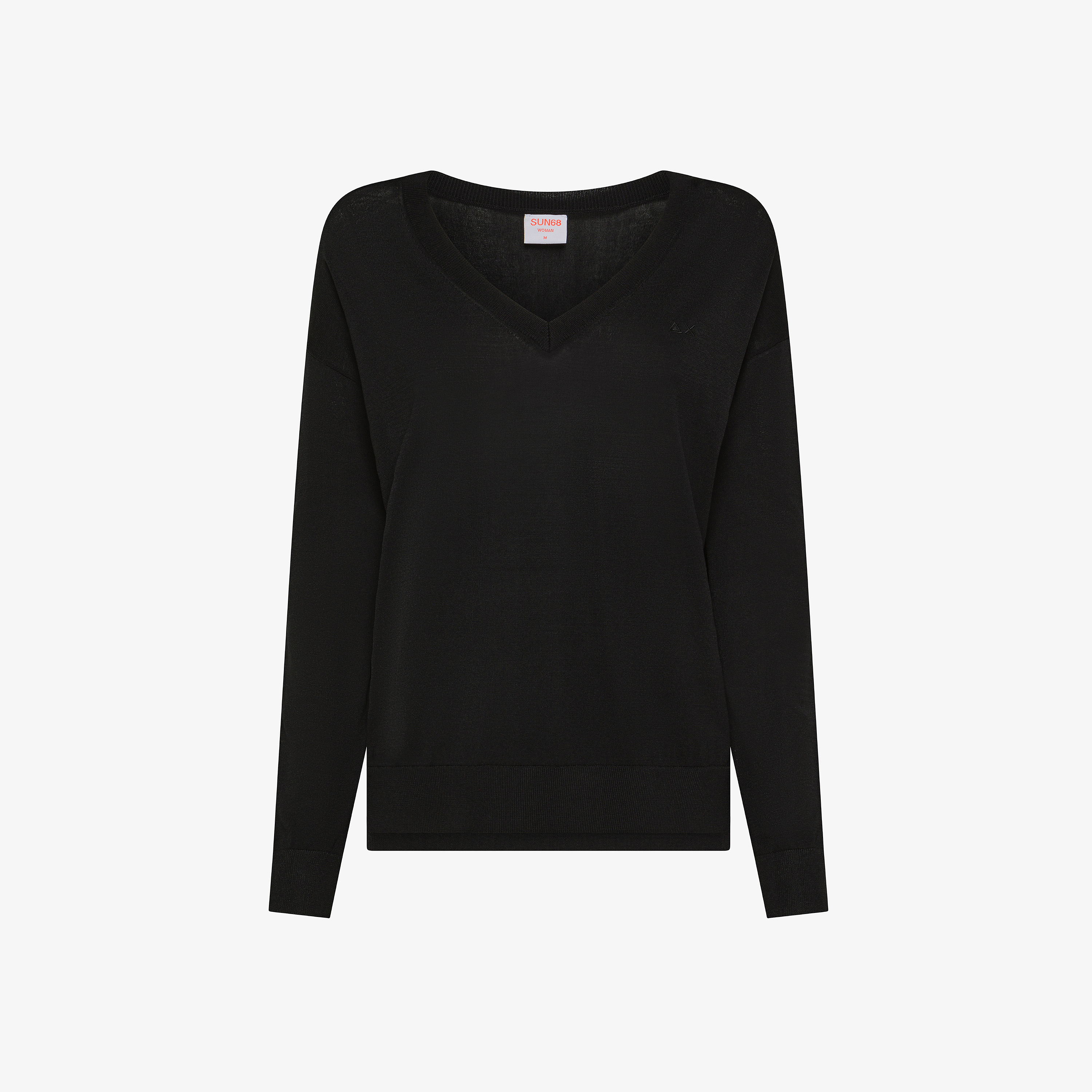 Black V-neck jumper with embroidered logo