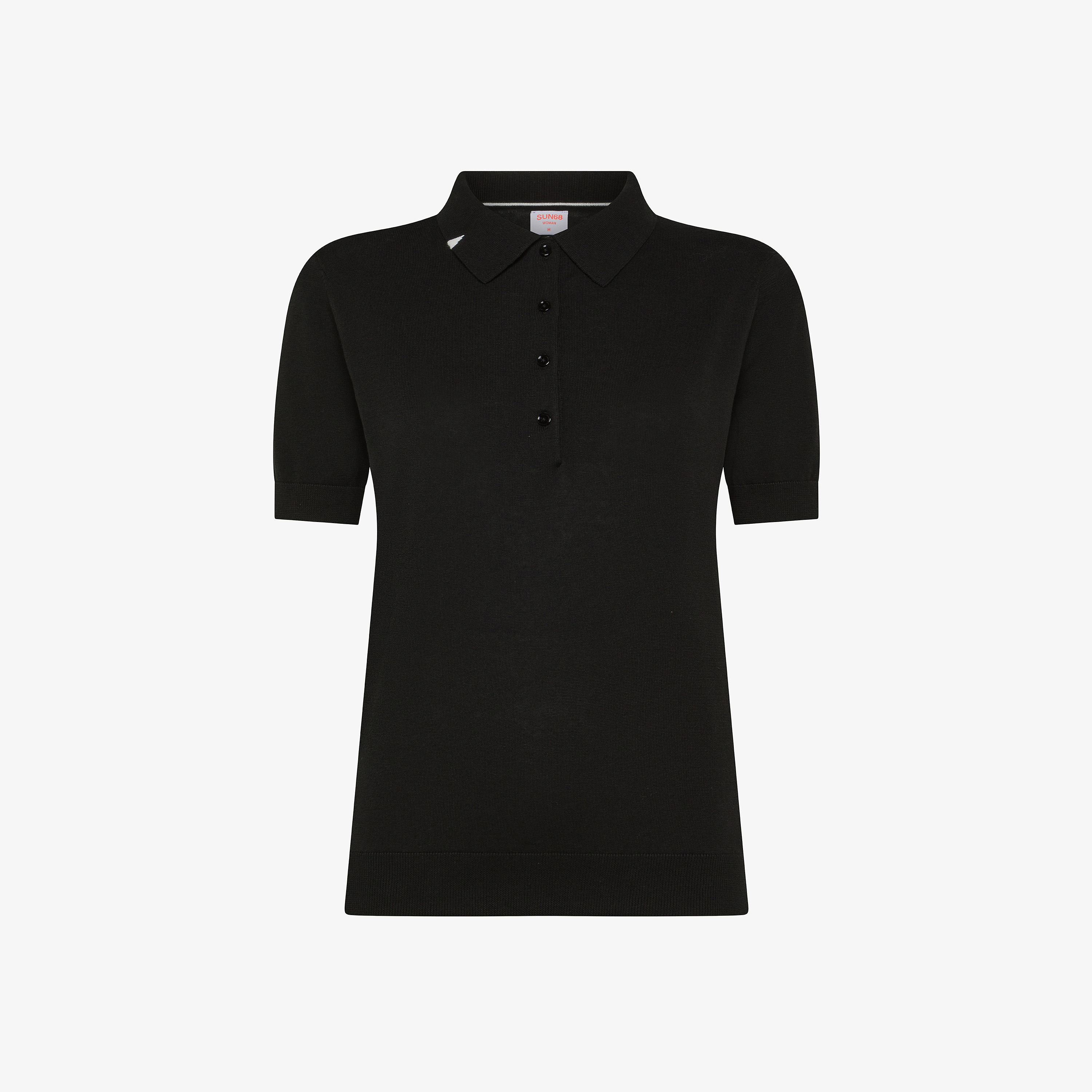 Black knitted cotton polo shirt