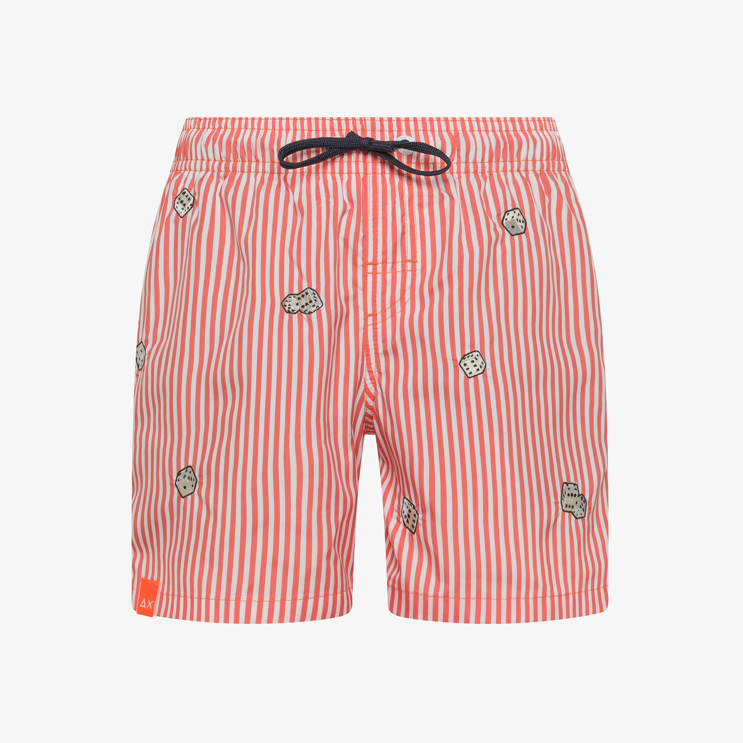 Orange and white striped swim shorts with embroidery Orange and white striped swim shorts with embroidery