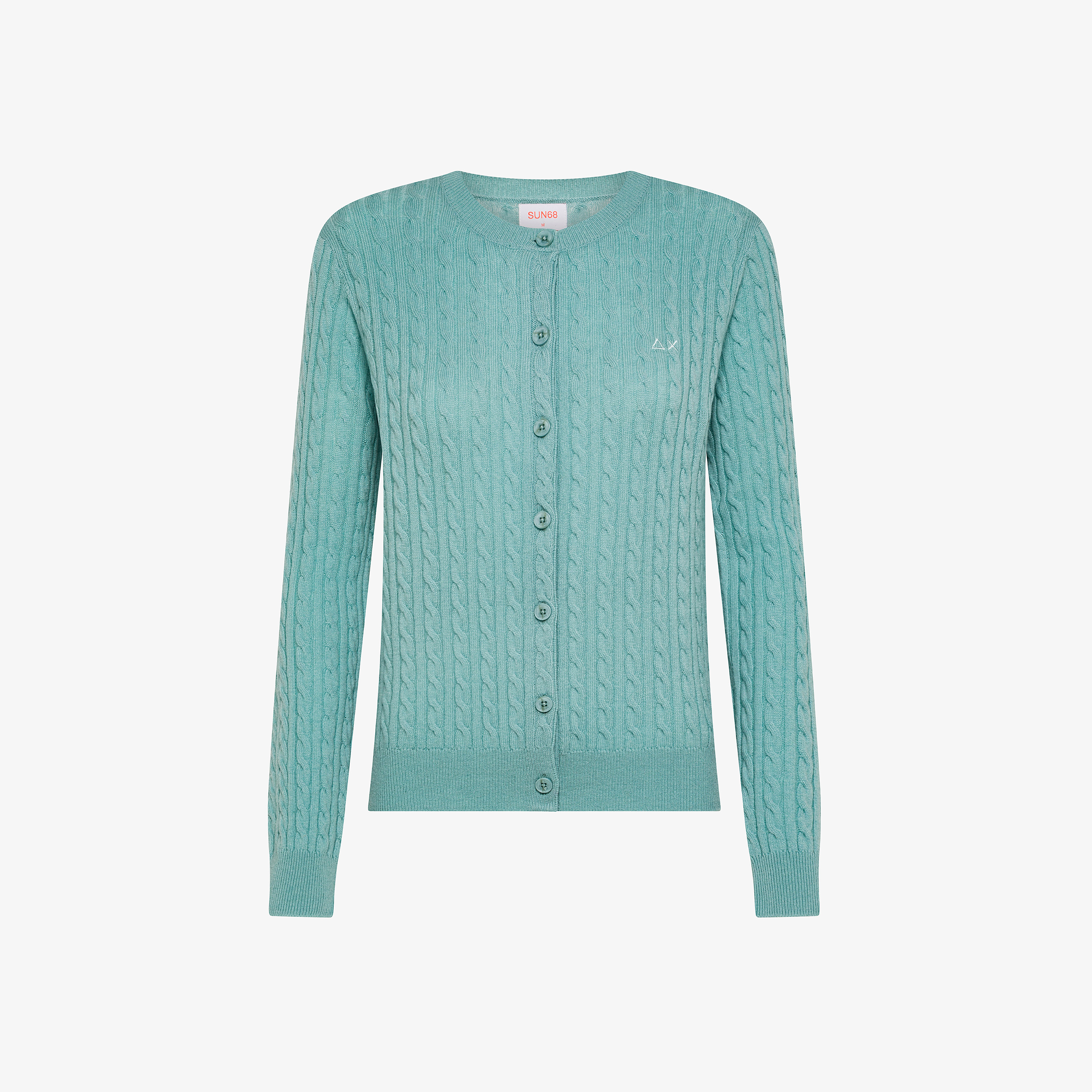 Cardigan in lana e cashmere a trecce azzurro cenere