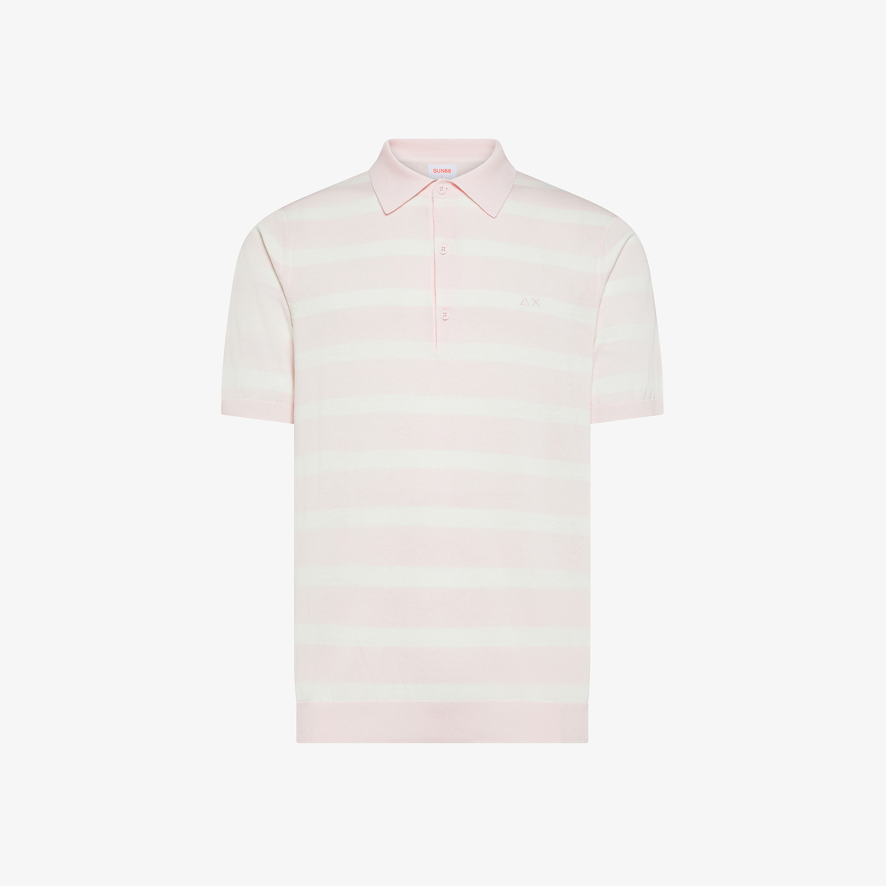 Polo in maglia di cotone a righe rosa/bianco panna