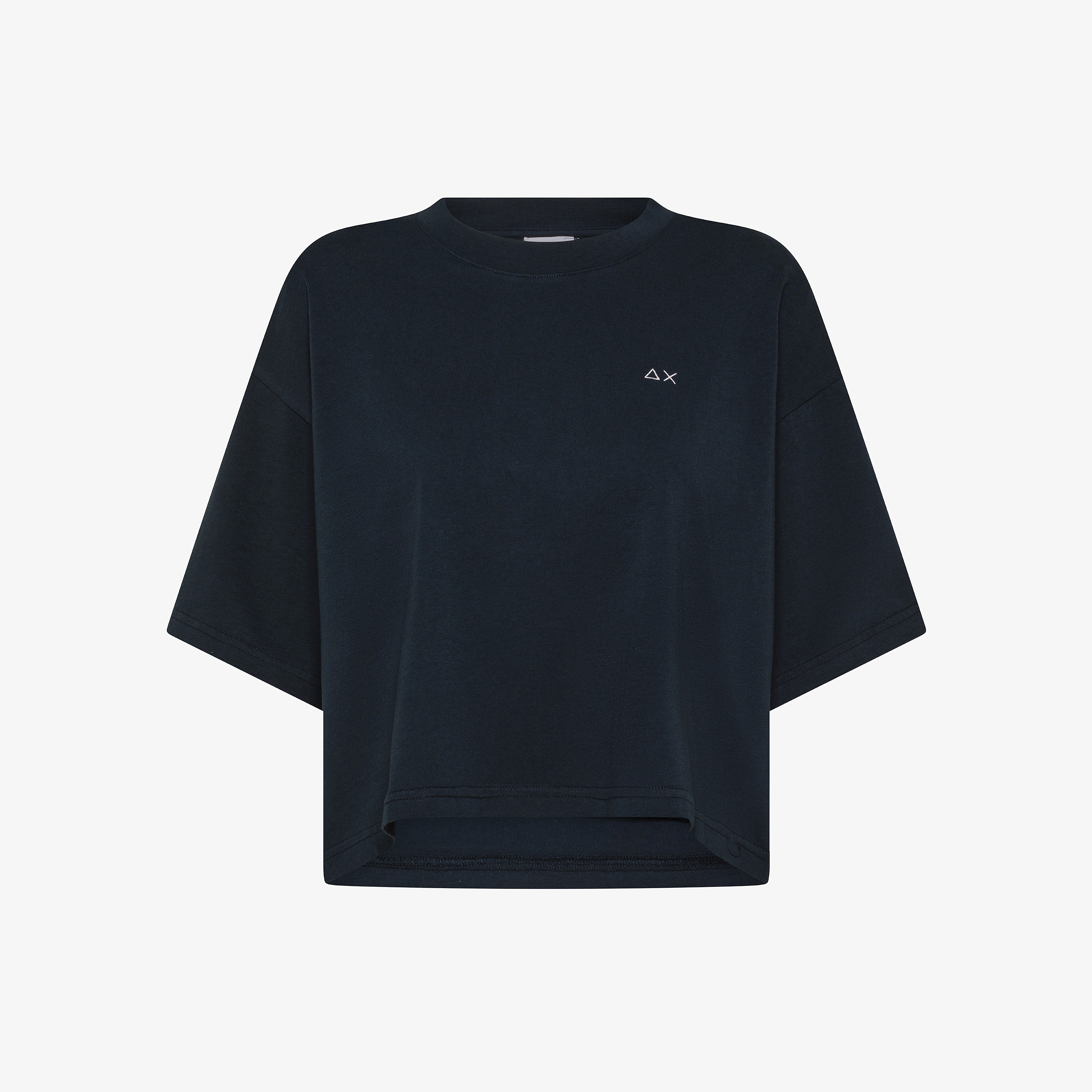 T-shirt cropped in jersey di cotone blu navy