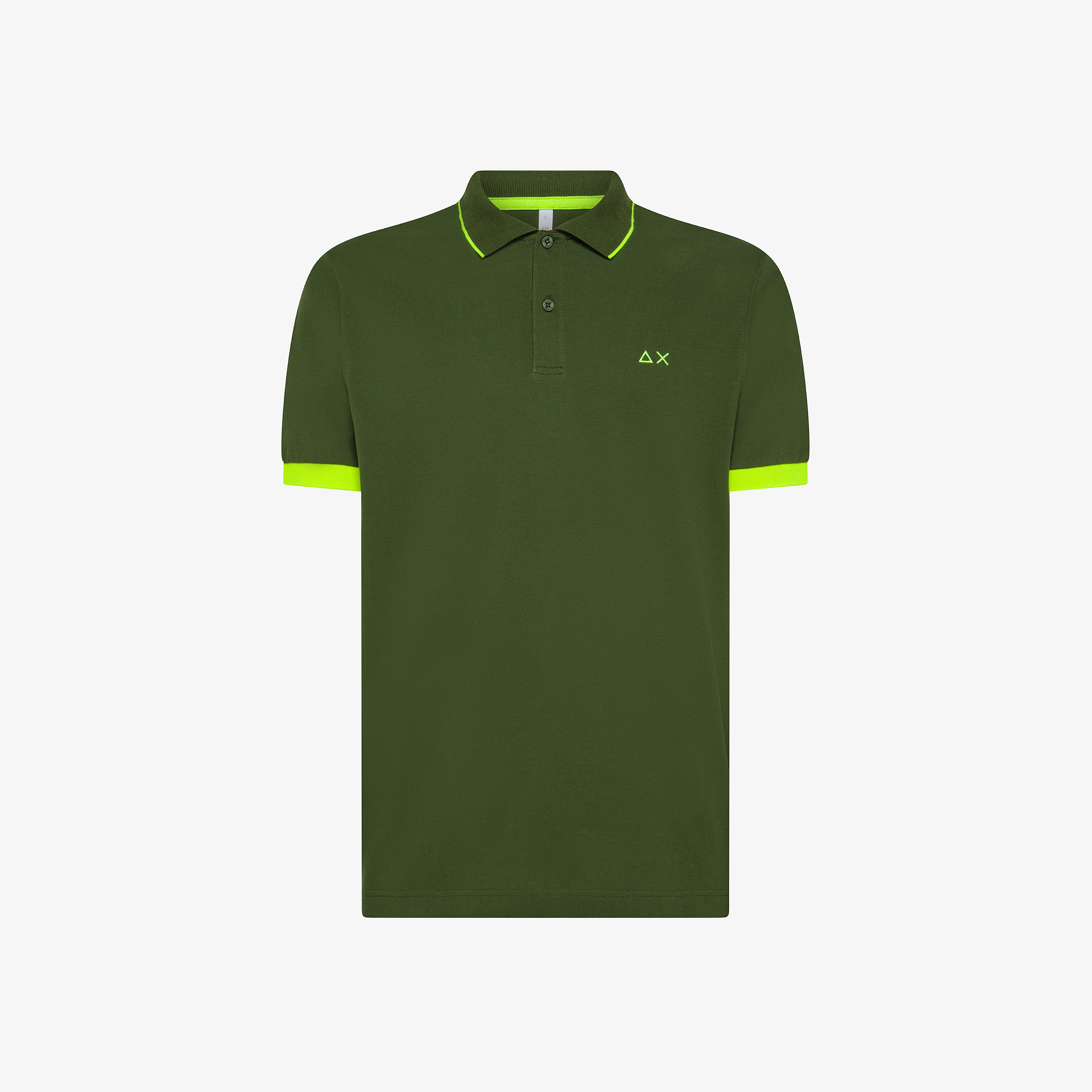 Dark green polo shirt with fluorescent logo