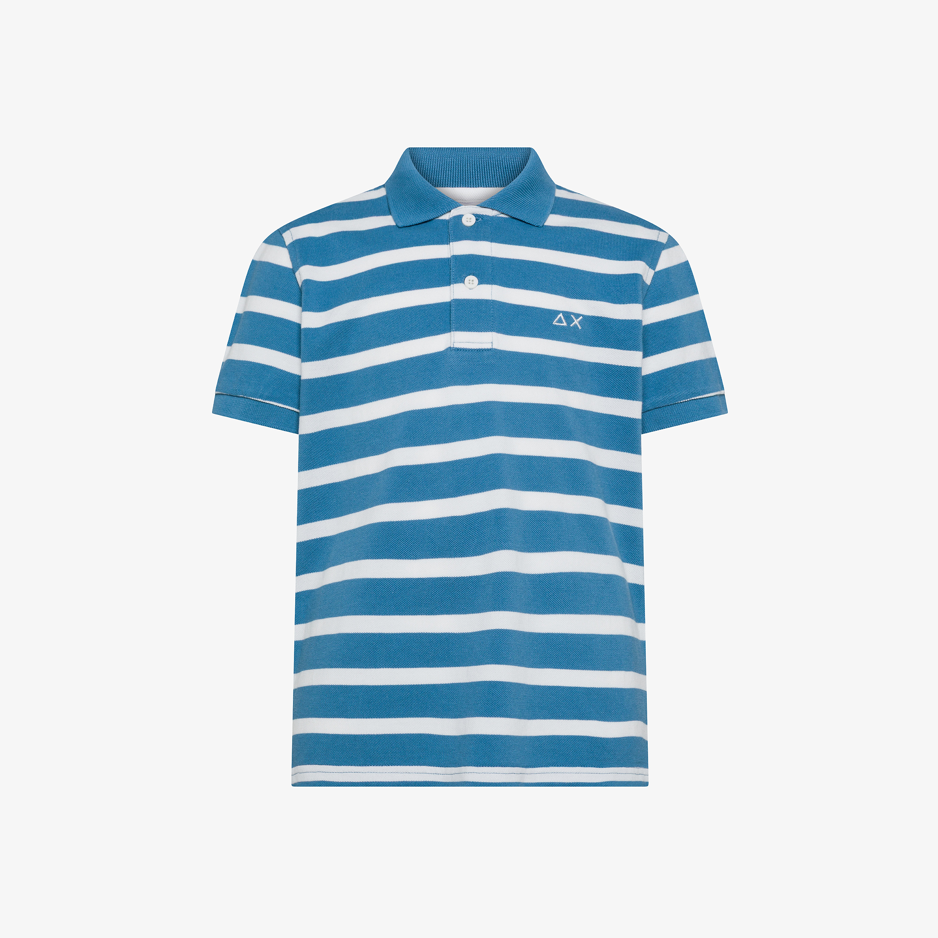 Polo in piquet di cotone a righe blu avio/bianco panna