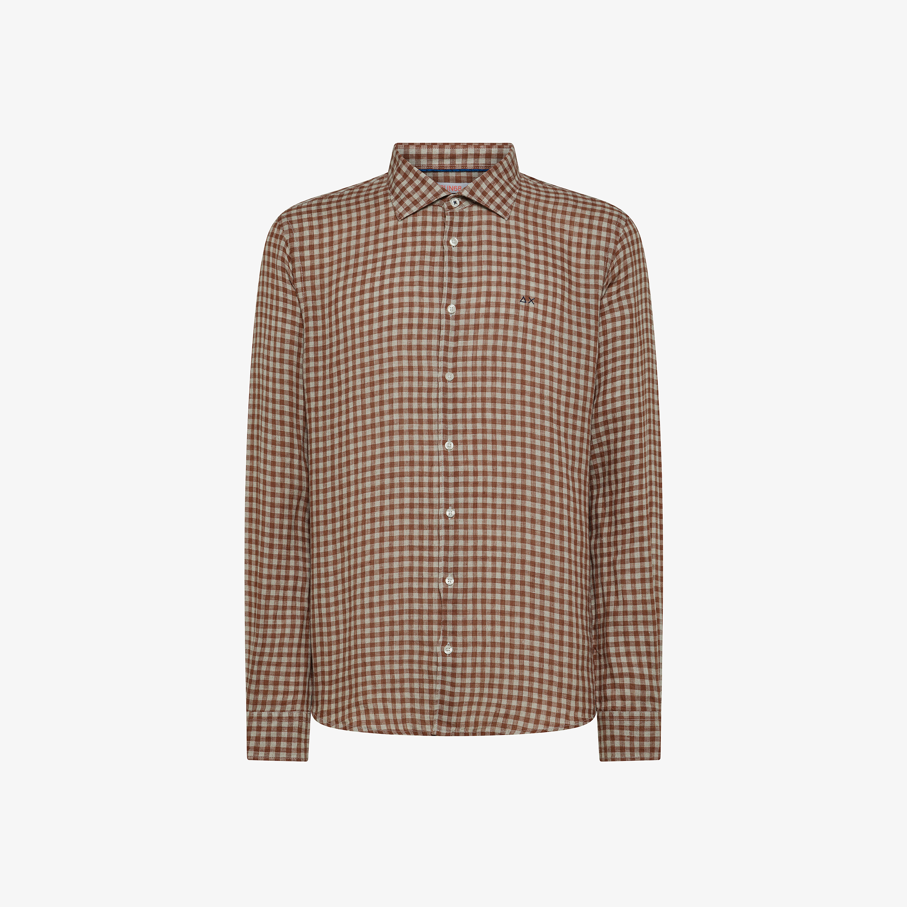 Camicia in lino check marrone e grigio chiaro Camicia in lino check marrone e grigio chiaro