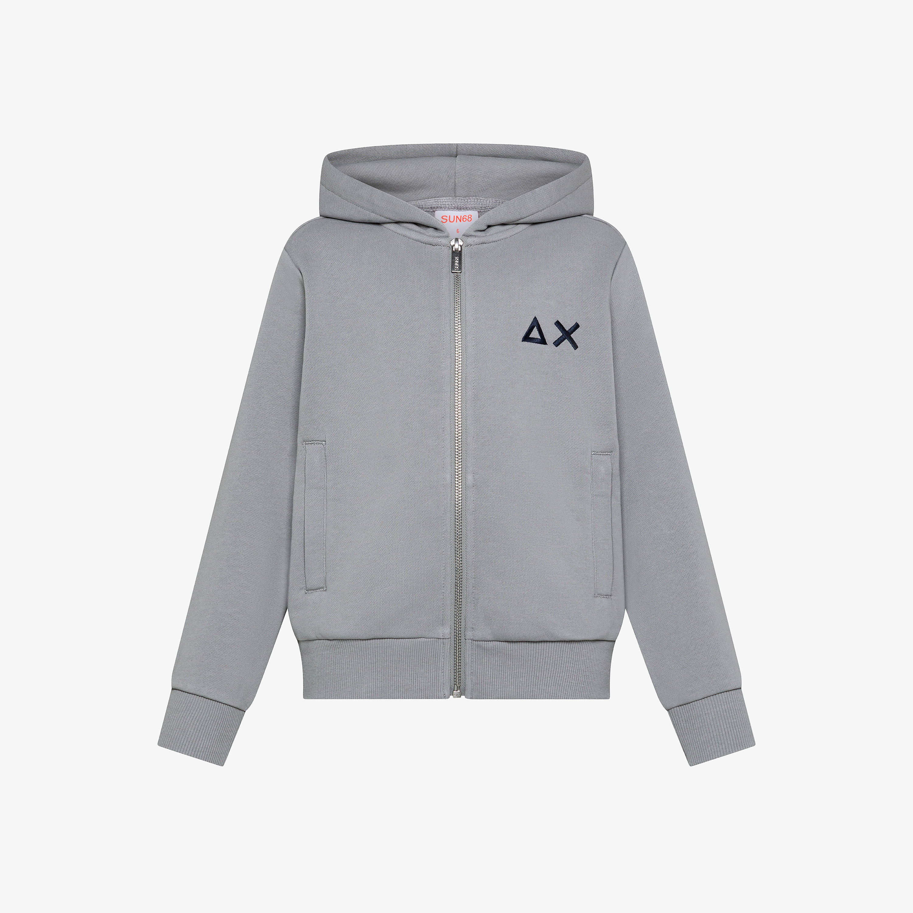 Felpa in cotone con zip grigio medio