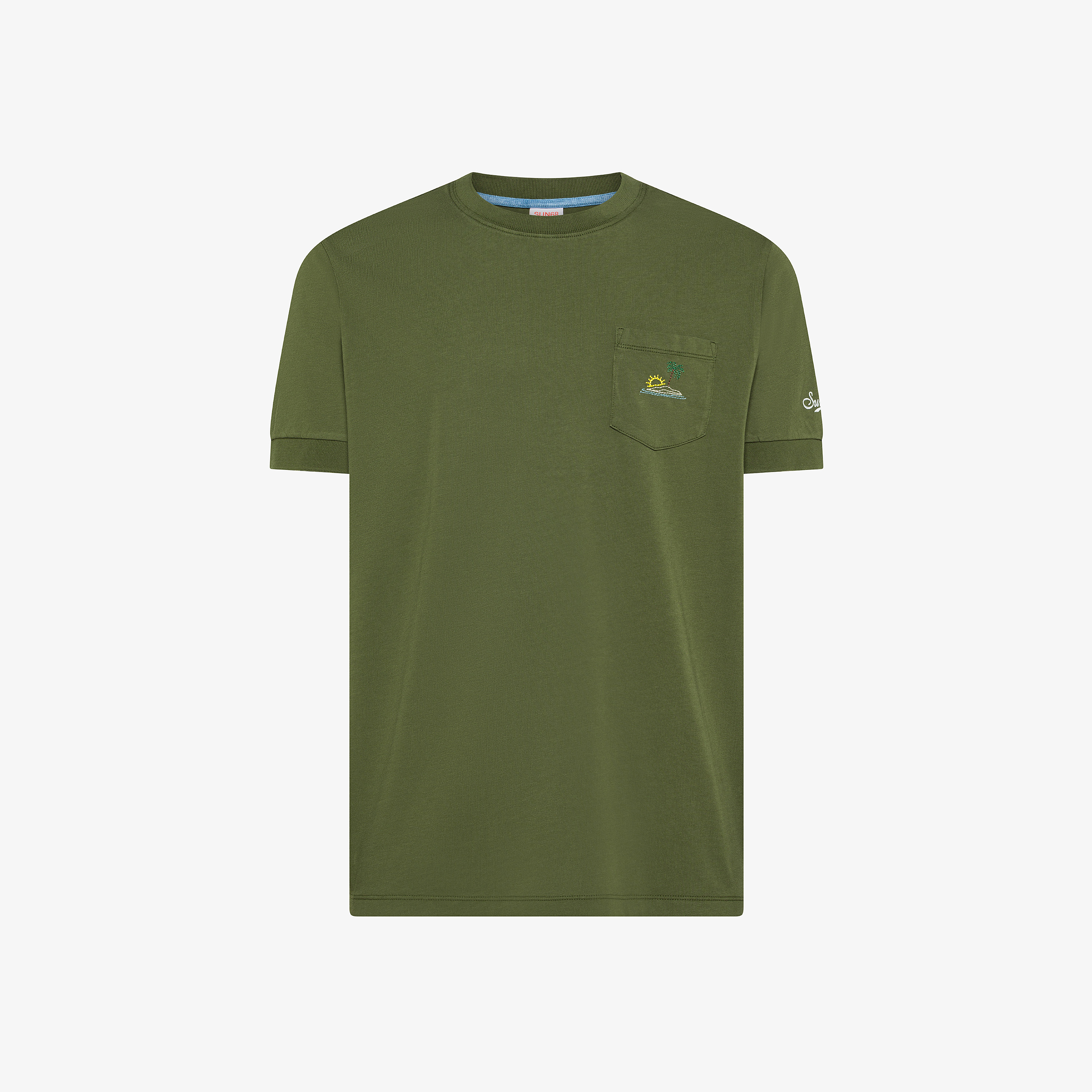 T-shirt in jersey di cotone con ricamo verde scuro