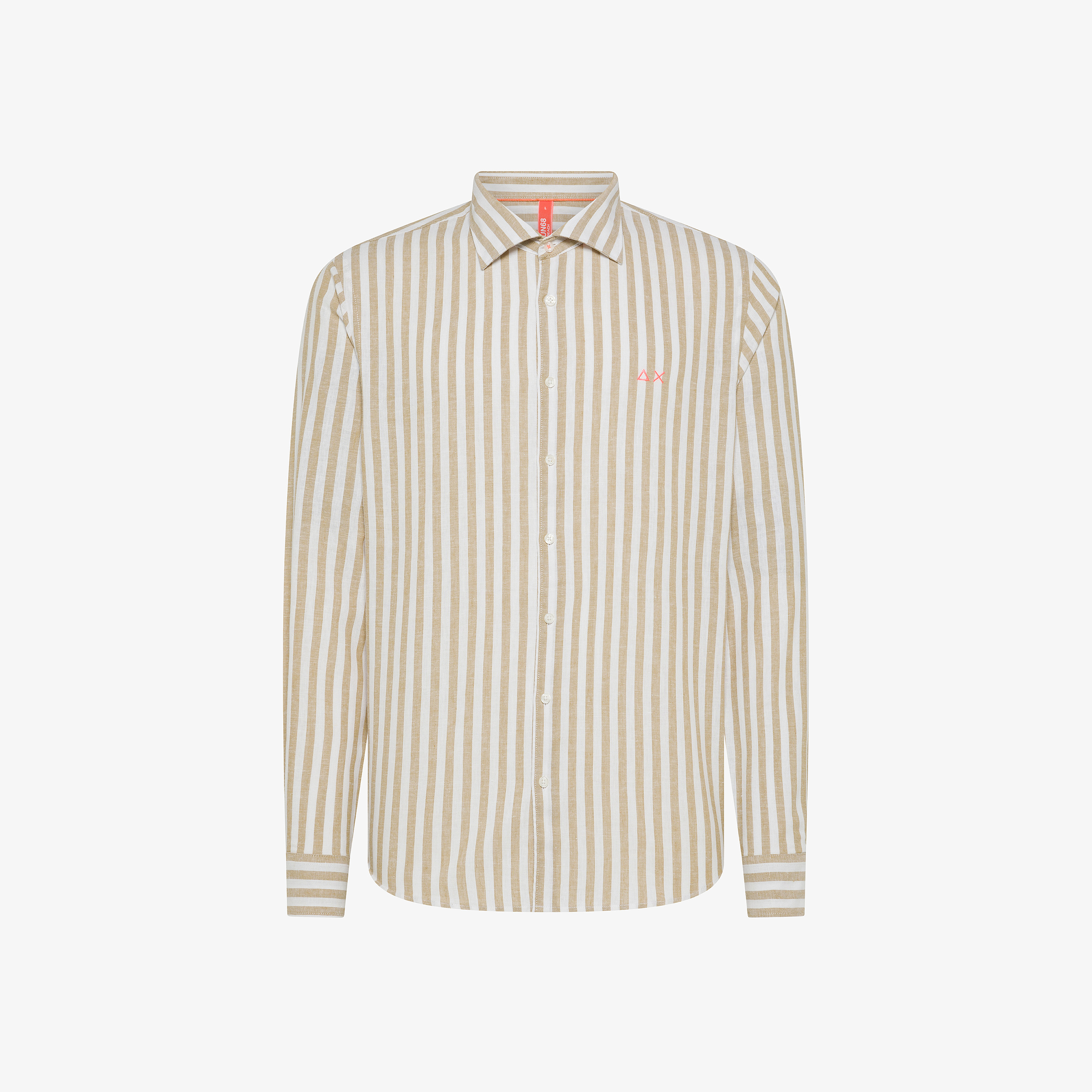 Camicia in lino a righe beige e bianche