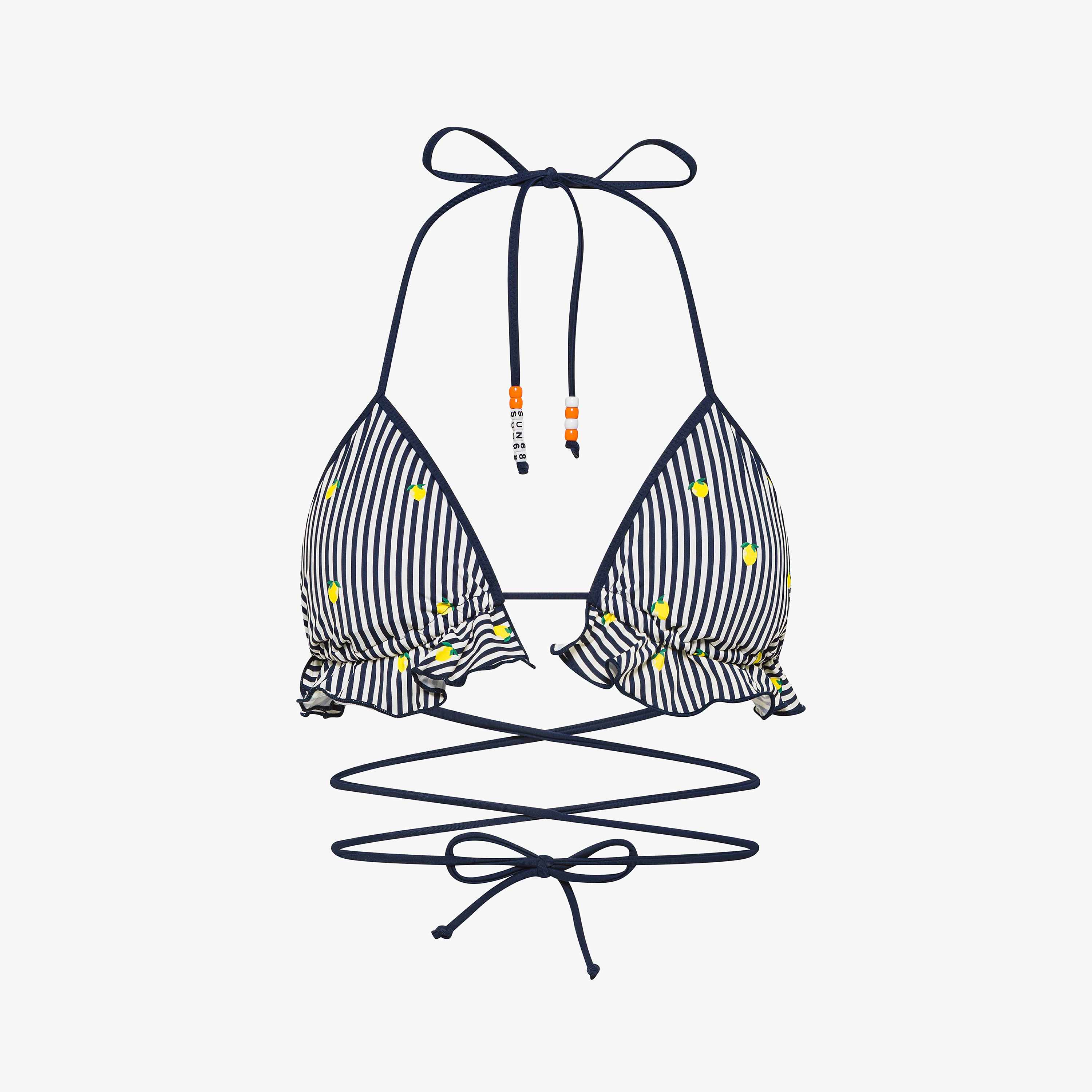 Off white/navy blue polka-dot ruffled bikini