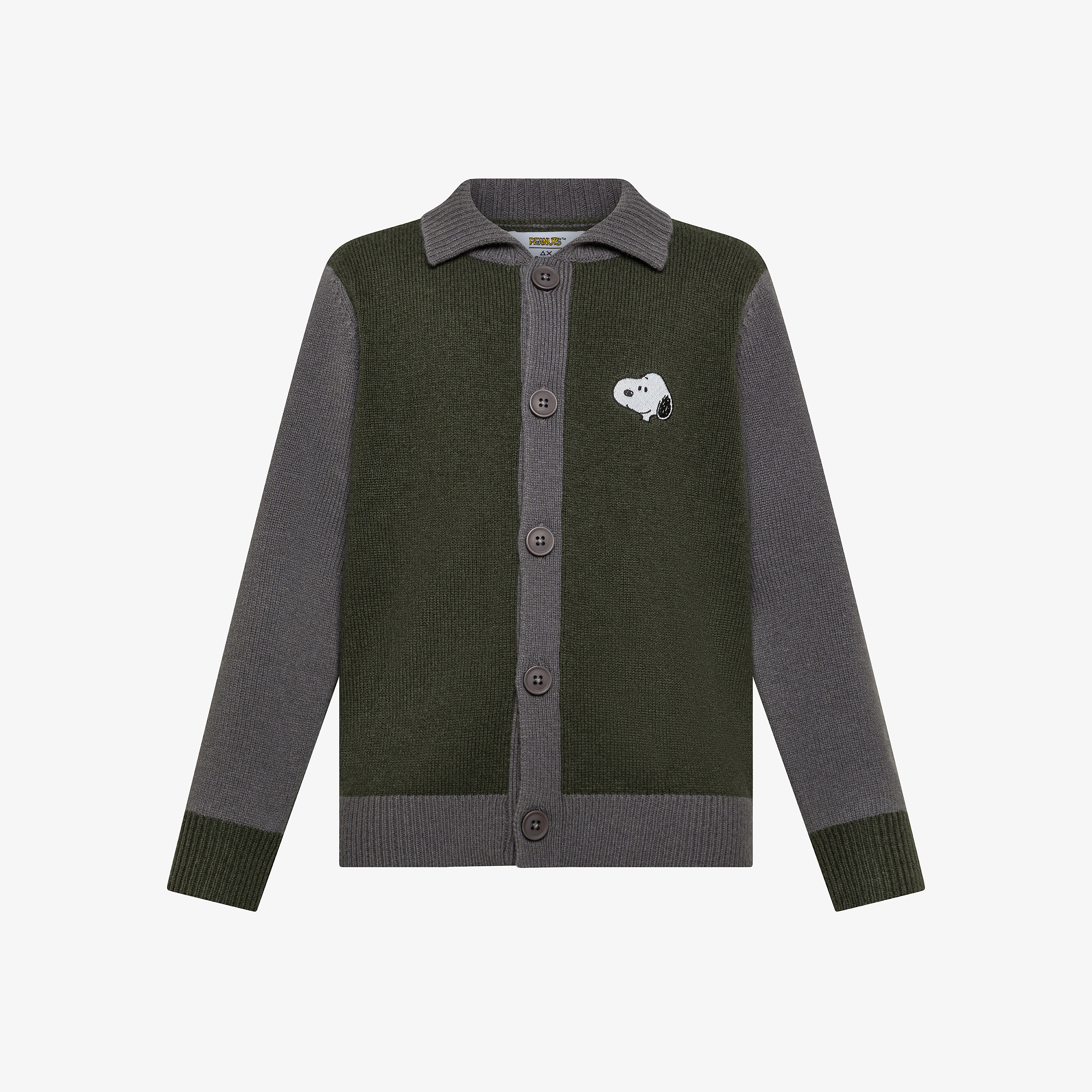Cardigan Peanuts in lana e cashmere militare scuro/grigio scuro
