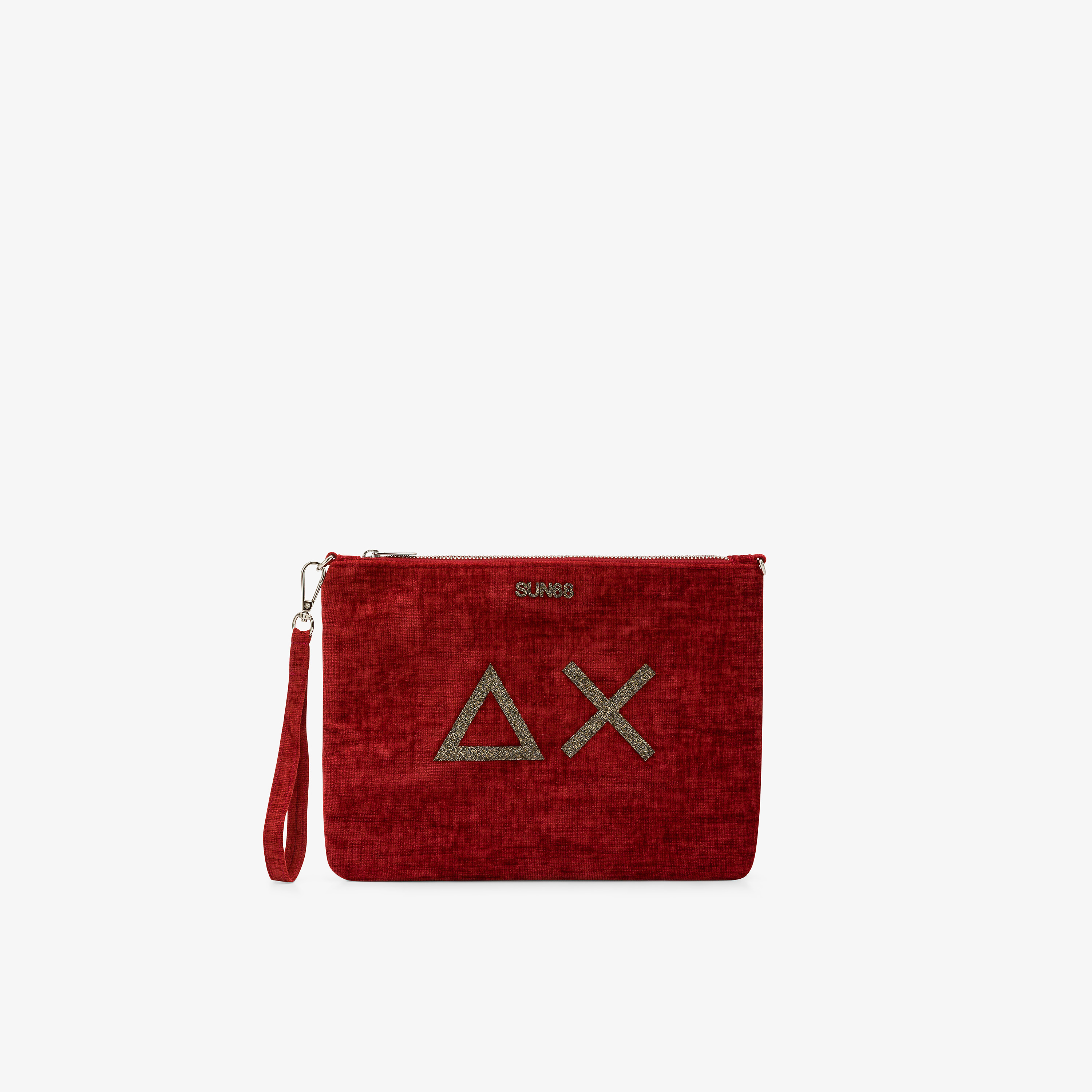 Pochette in velluto con logo rosso