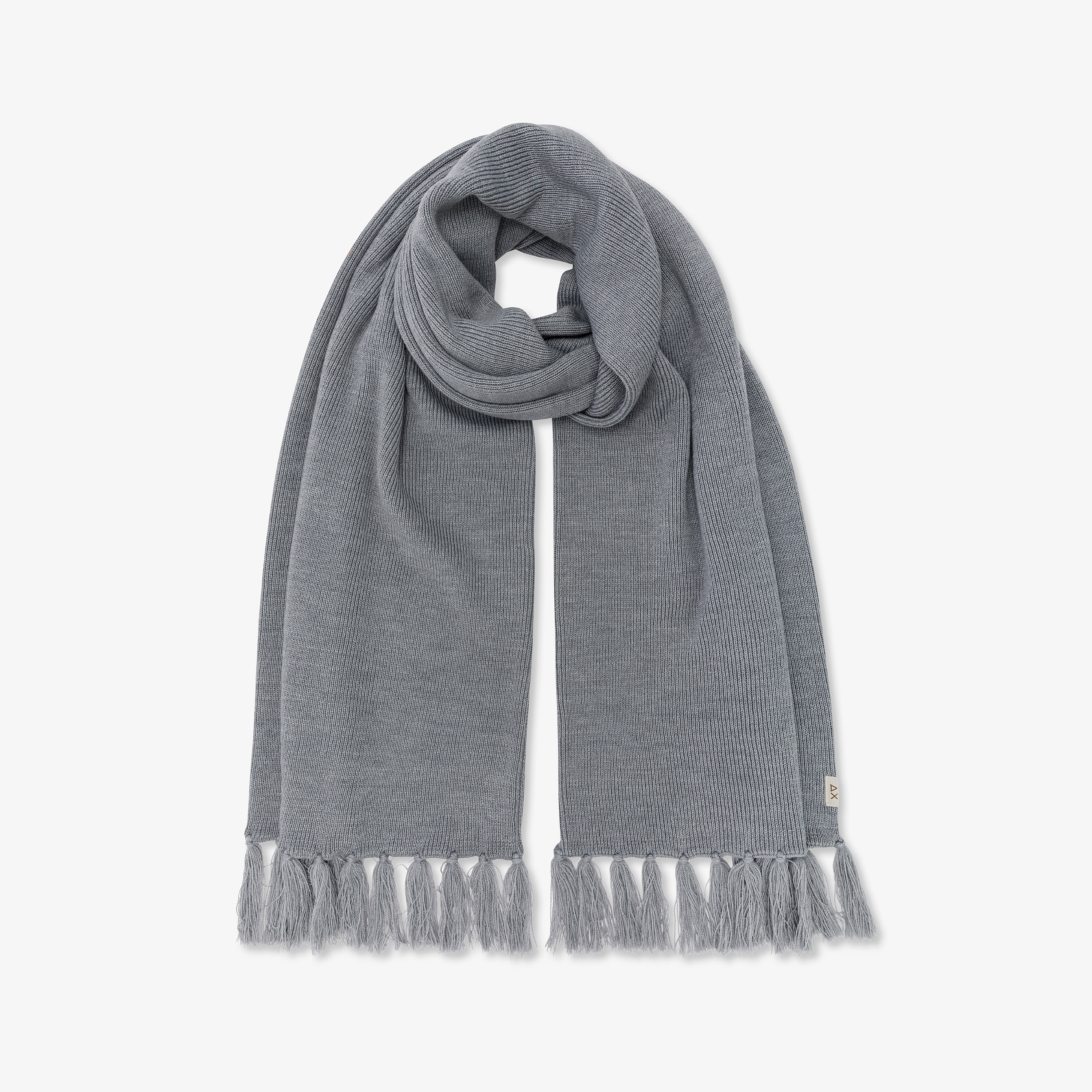 Medium grey wool blend scarf with fringes