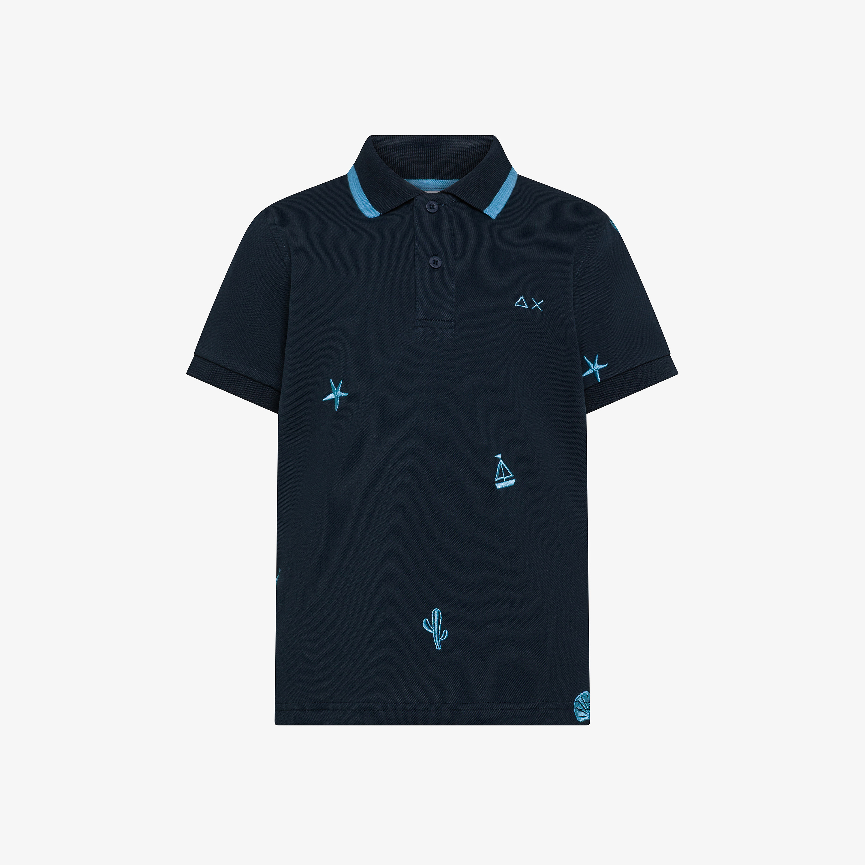 Polo in piquet di cotone con ricami blu navy