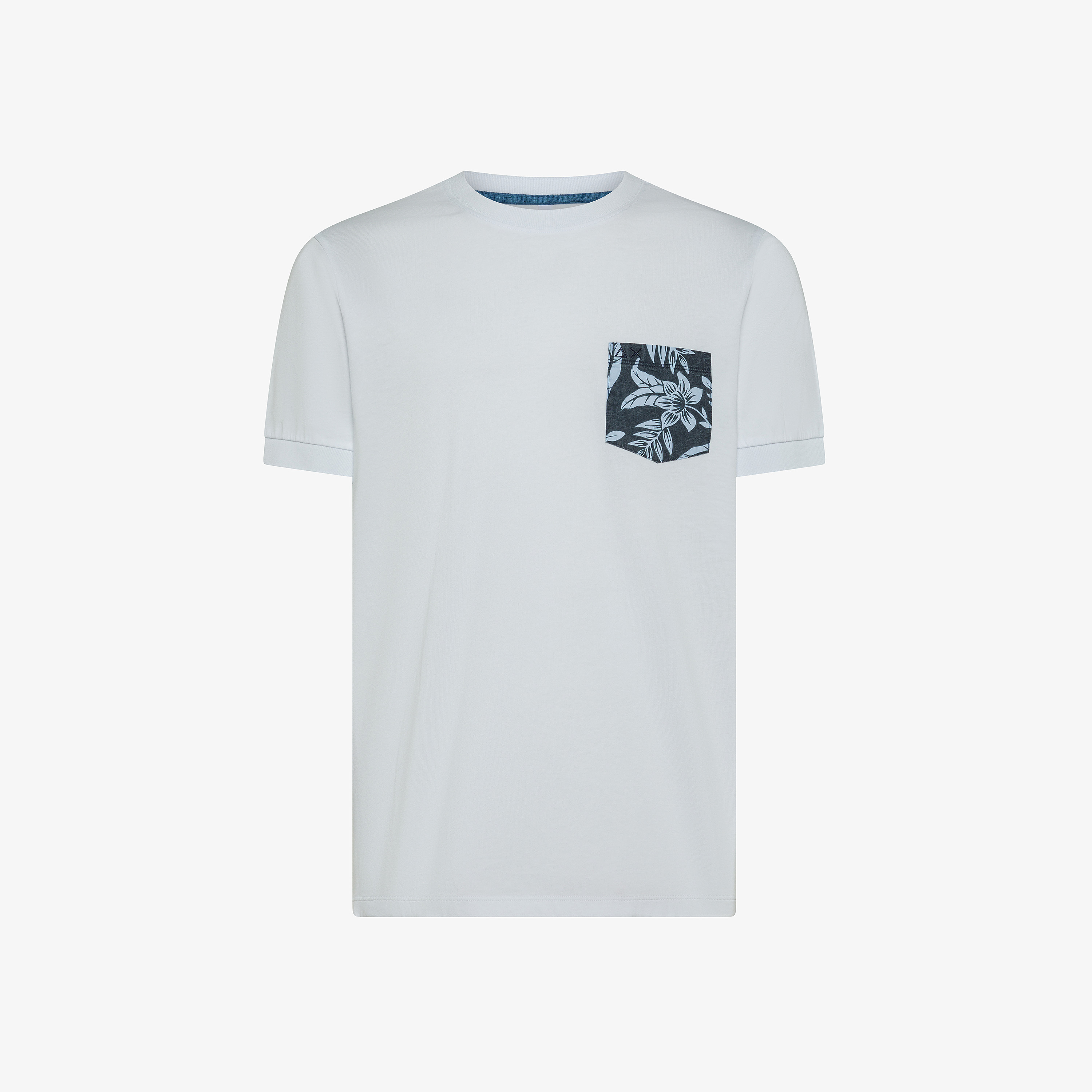 White cotton jersey T-shirt with printed pocket