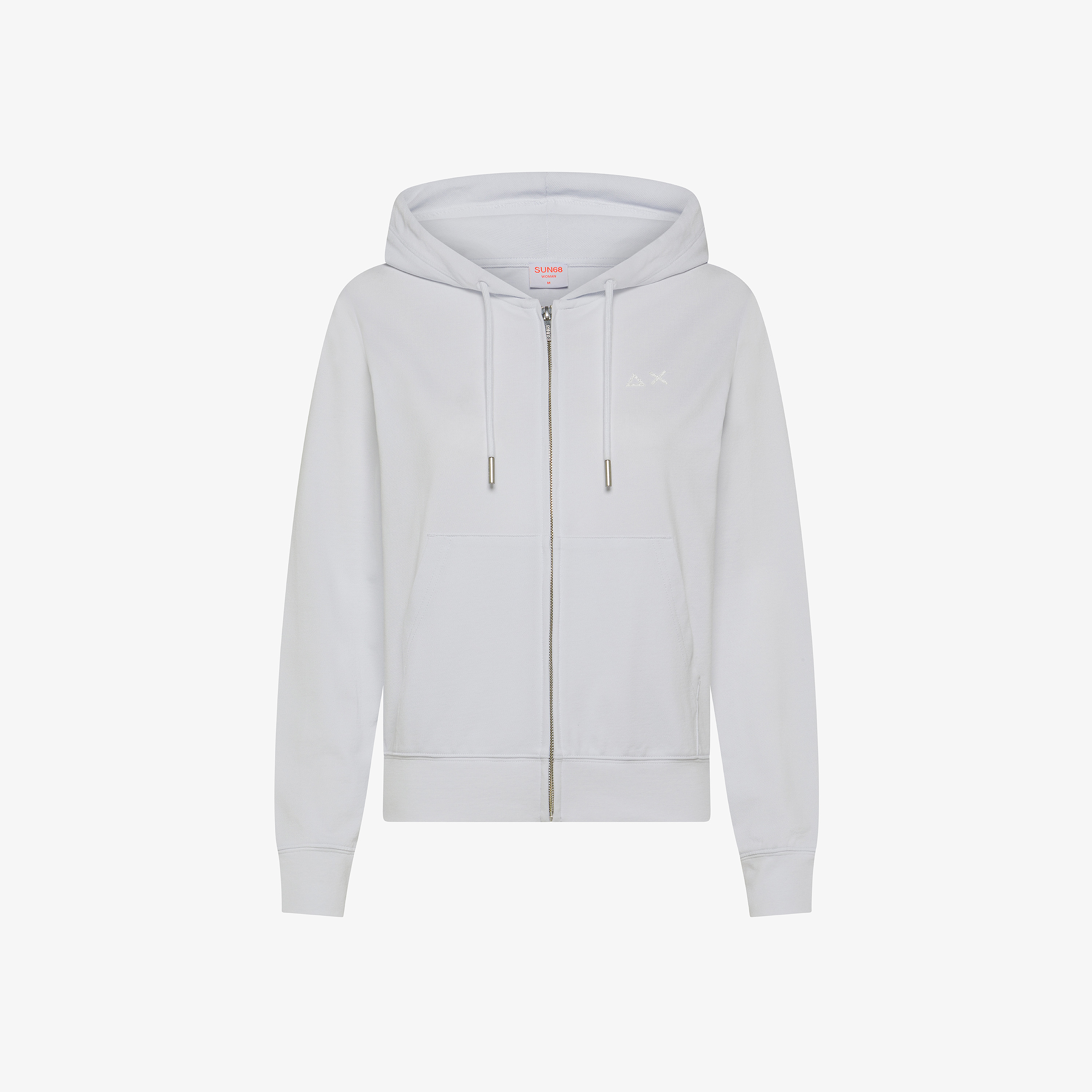 White cotton hoodie with rhinestone logo