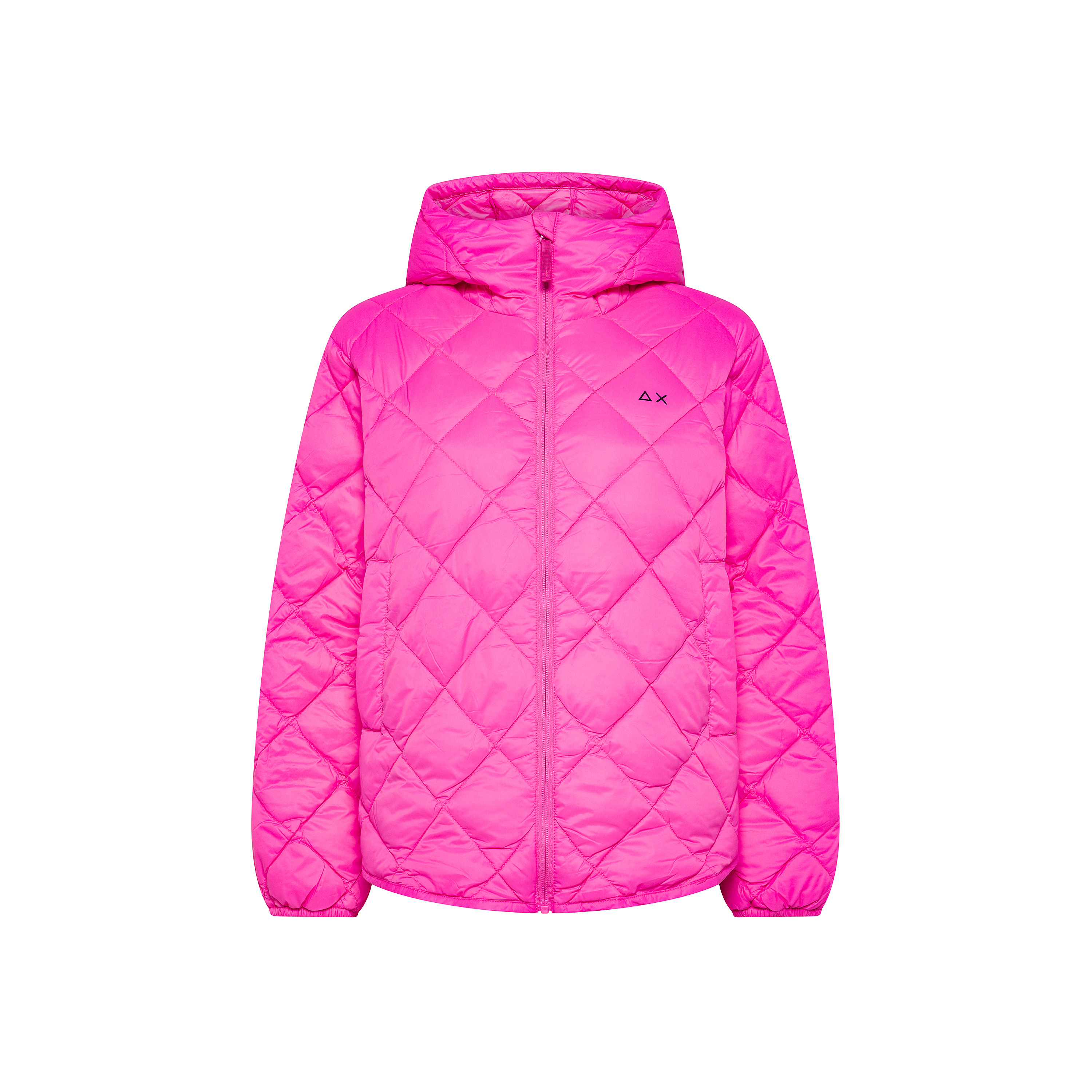 Piumino trapuntato con cappuccio fuxia scuro