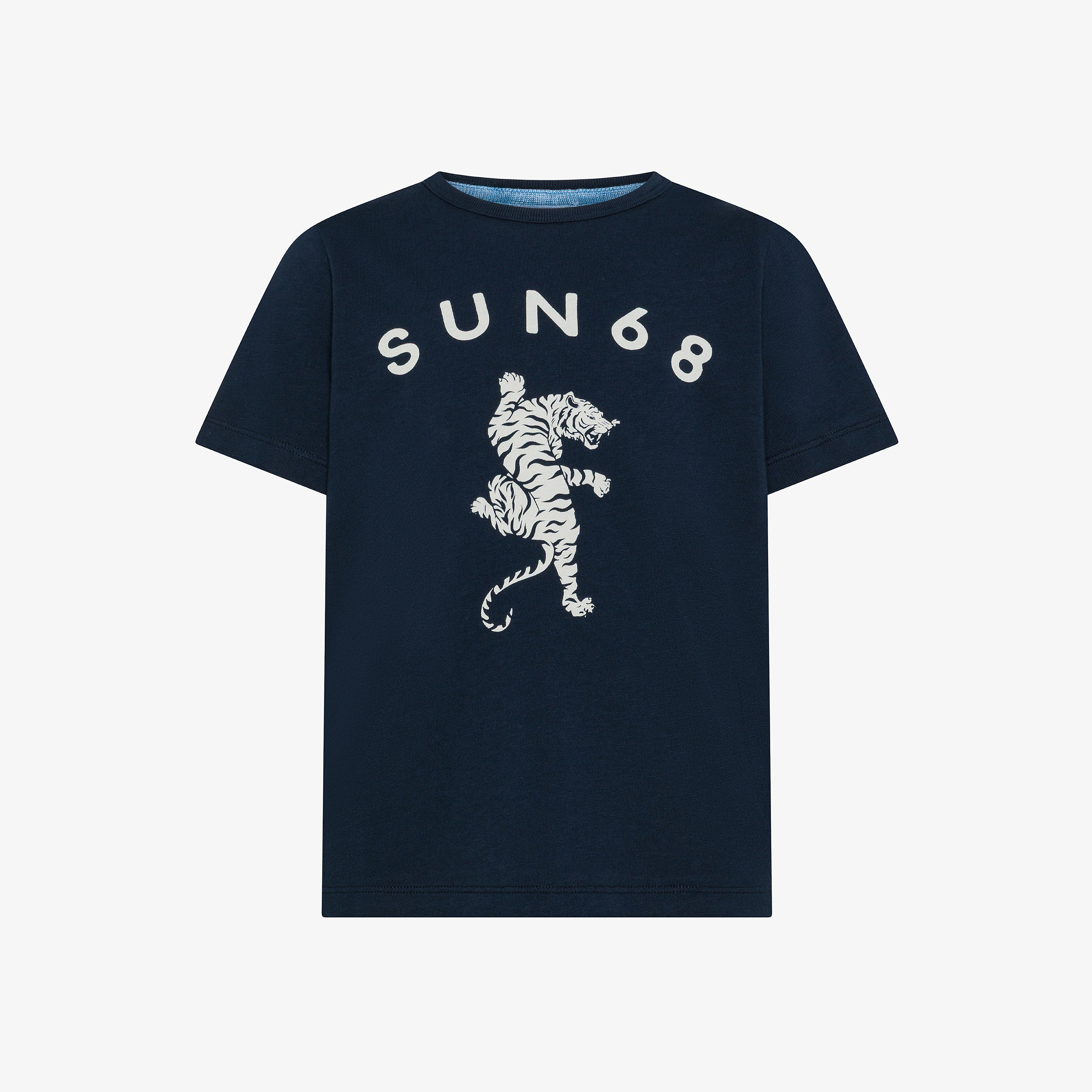 Navy blue printed cotton jersey T-shirt
