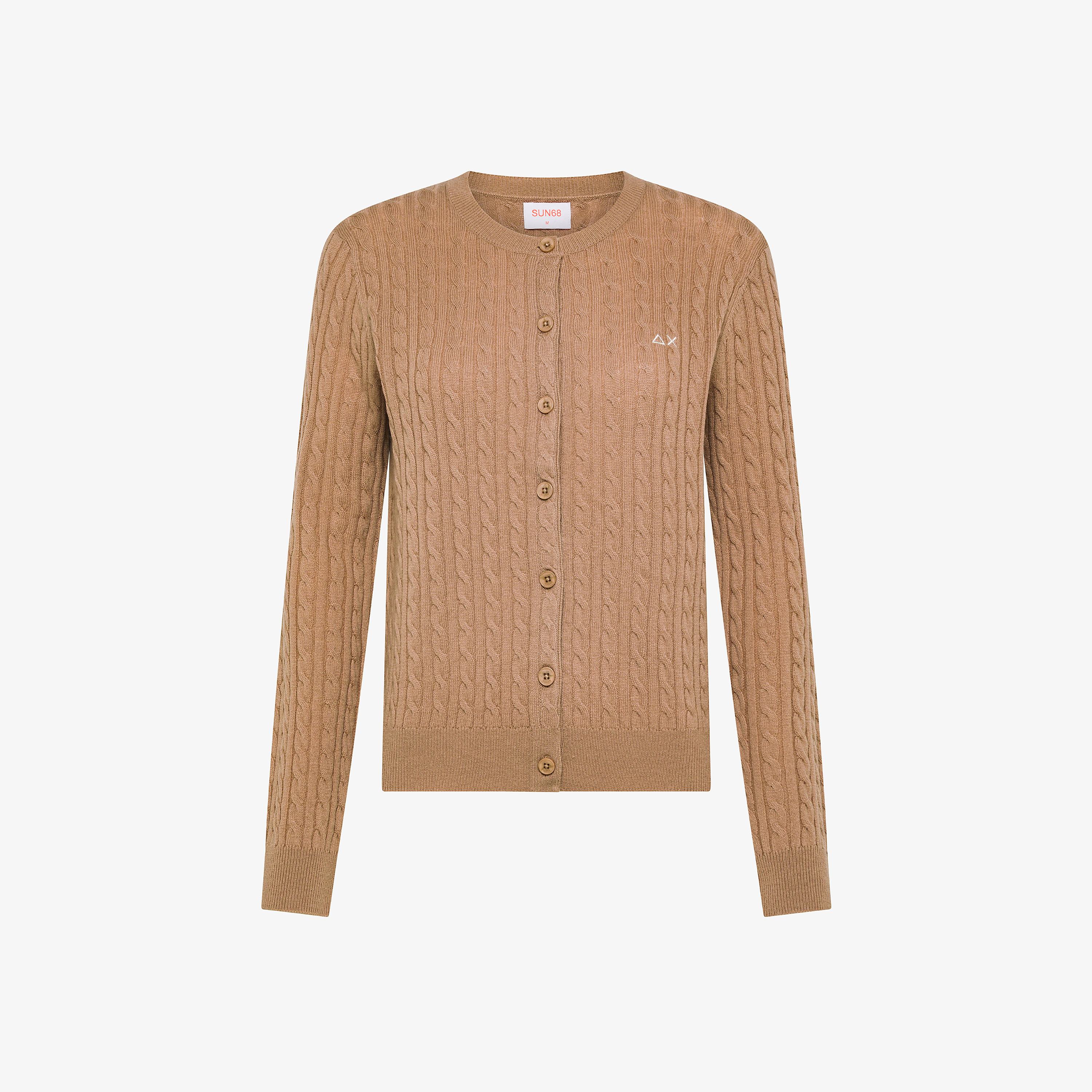 Cardigan in lana e cashmere a trecce marrone deserto