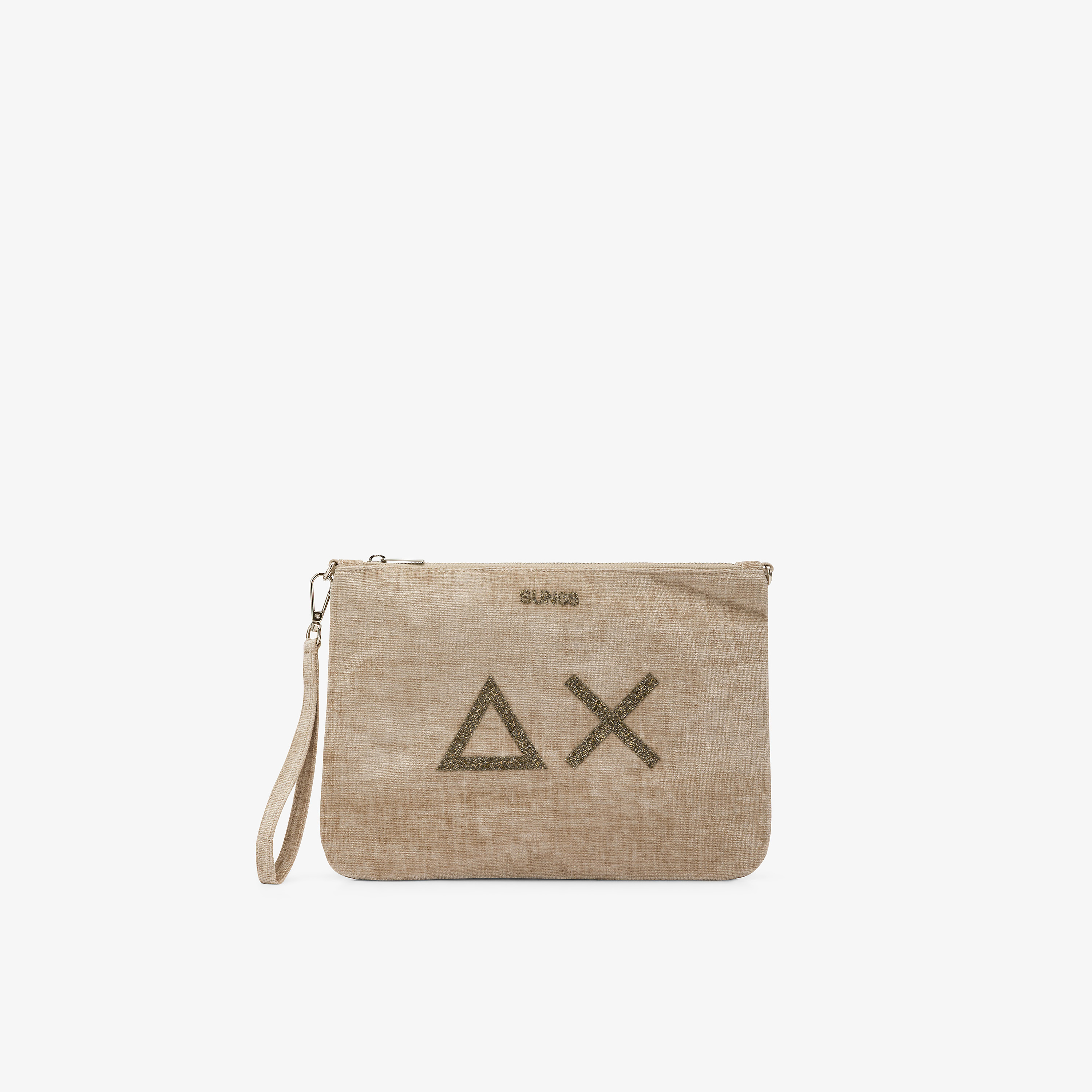 Pochette in velluto con logo beige